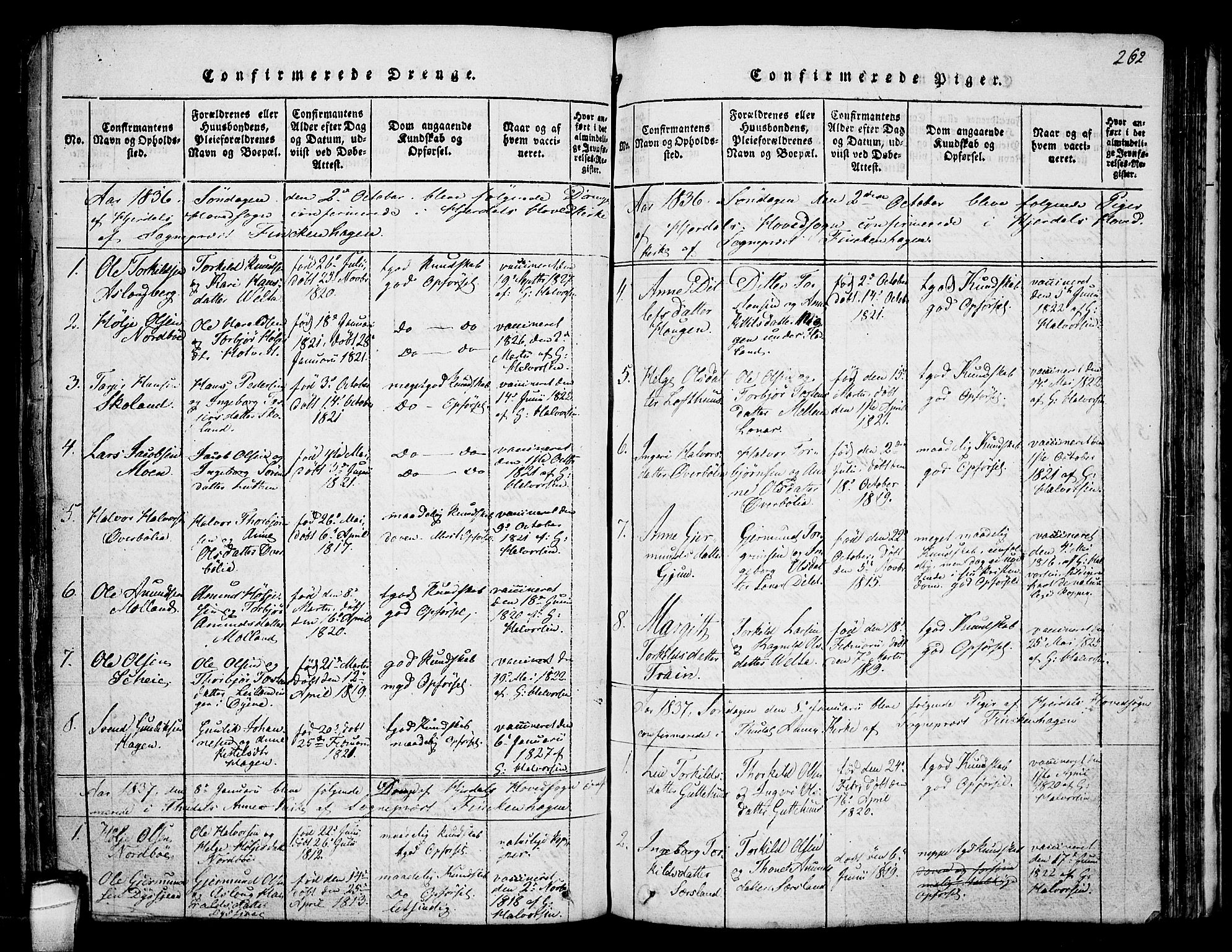 Hjartdal kirkebøker, SAKO/A-270/F/Fa/L0007: Ministerialbok nr. I 7, 1815-1843, s. 262