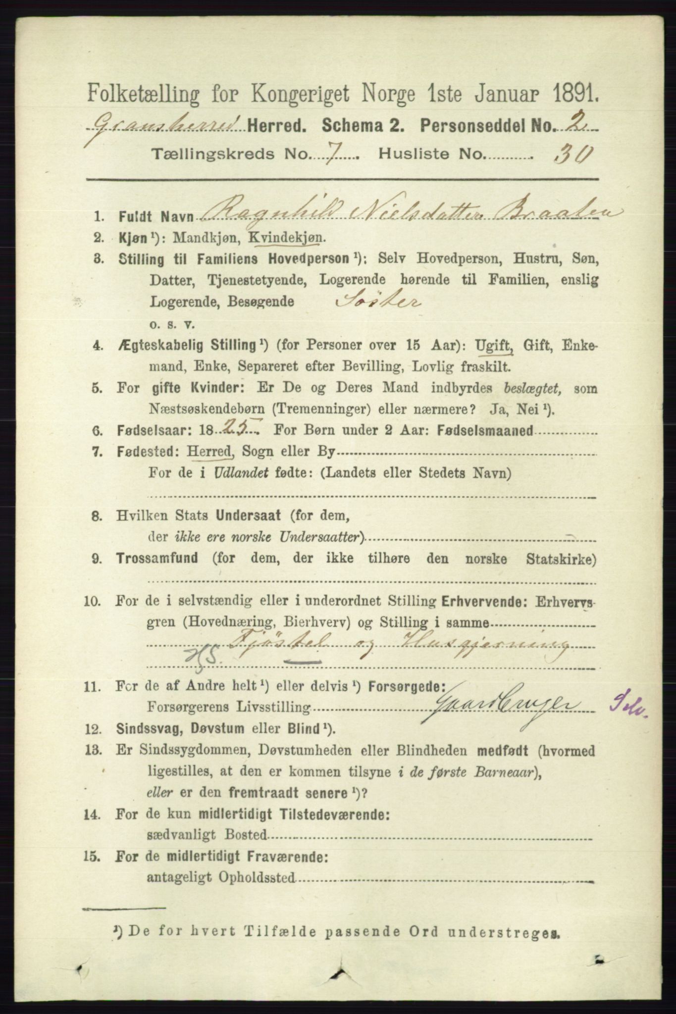 RA, Folketelling 1891 for 0824 Gransherad herred, 1891, s. 1373