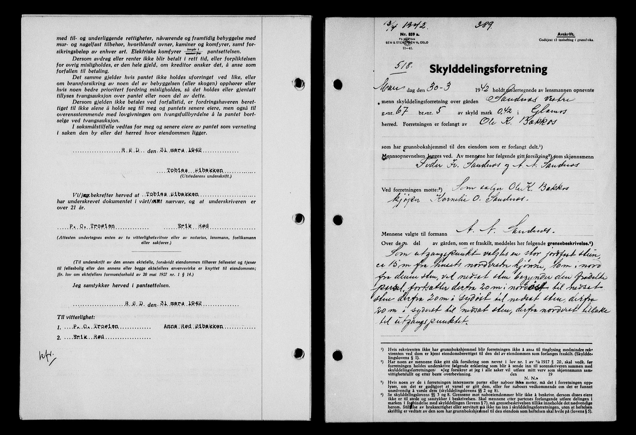 Gauldal sorenskriveri, SAT/A-0014/1/2/2C/L0054: Pantebok nr. 59, 1941-1942, Dagboknr: 518/1942