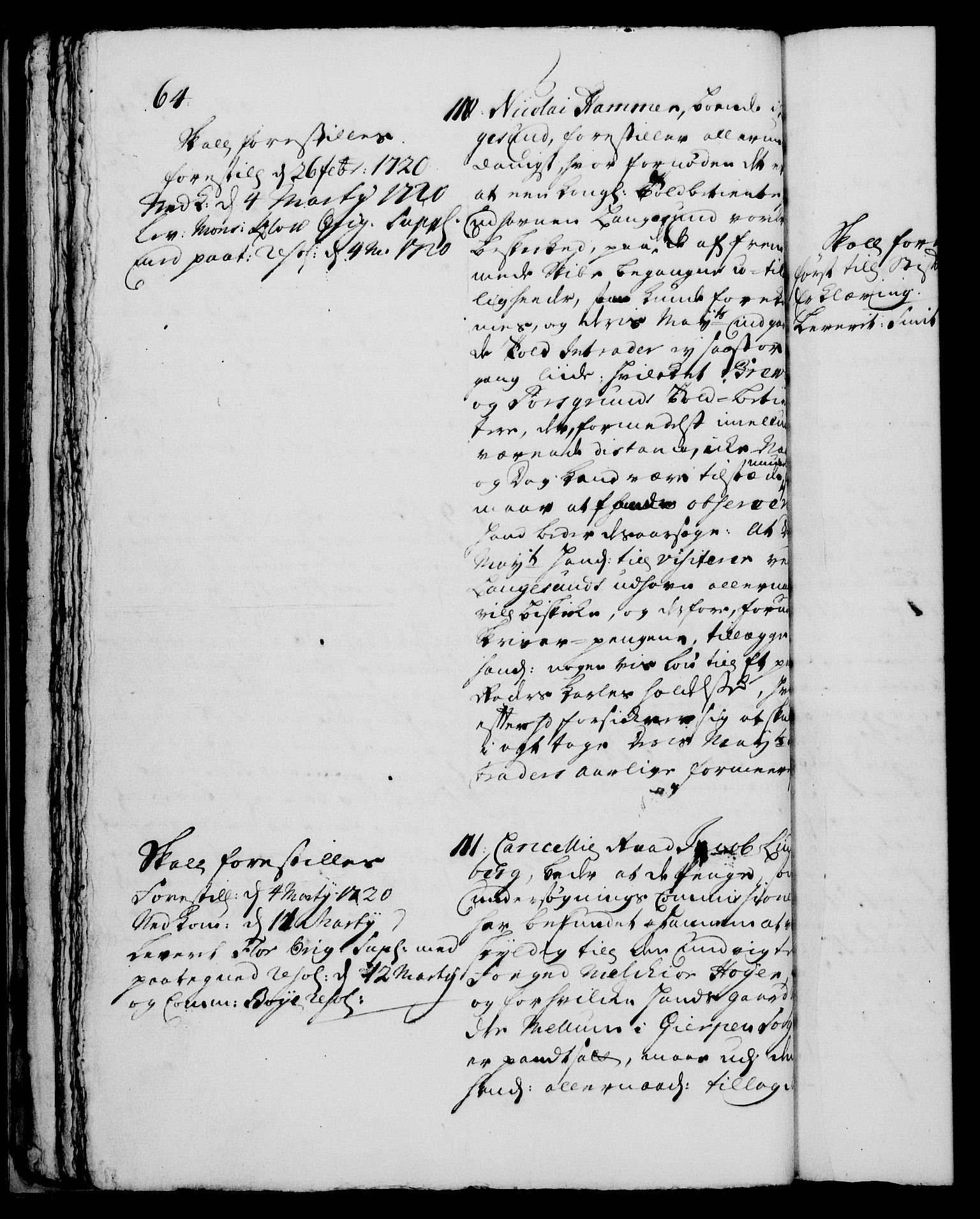 Rentekammeret, Kammerkanselliet, RA/EA-3111/G/Gh/Gha/L0001: Norsk ekstraktmemorialprotokoll, sak. 1-375 (merket RK 53.46), 1720, s. 64