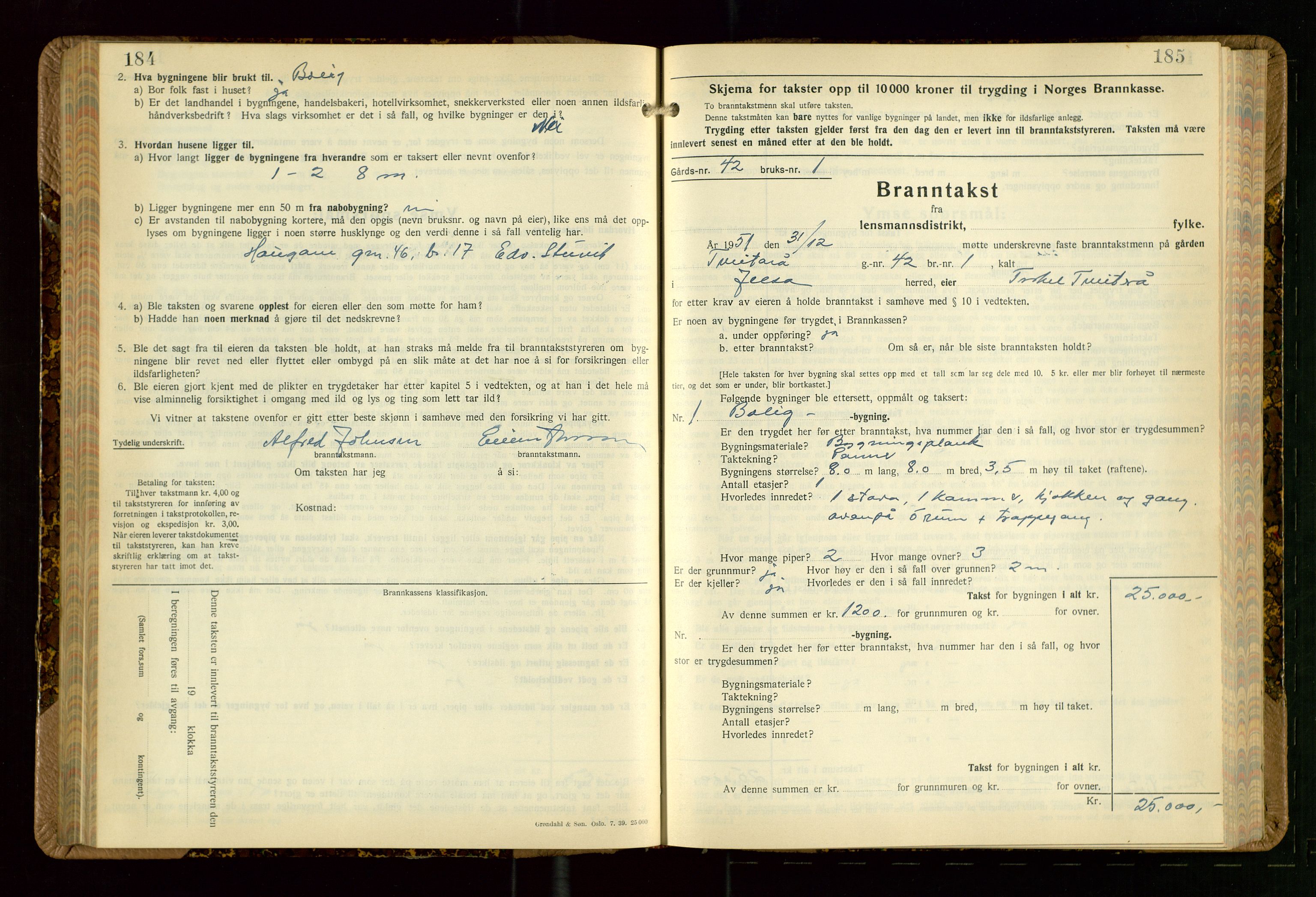 Jelsa lensmannskontor, AV/SAST-A-100360/Gob/L0003: "Branntakstprotokoll", 1942-1955, s. 184-185