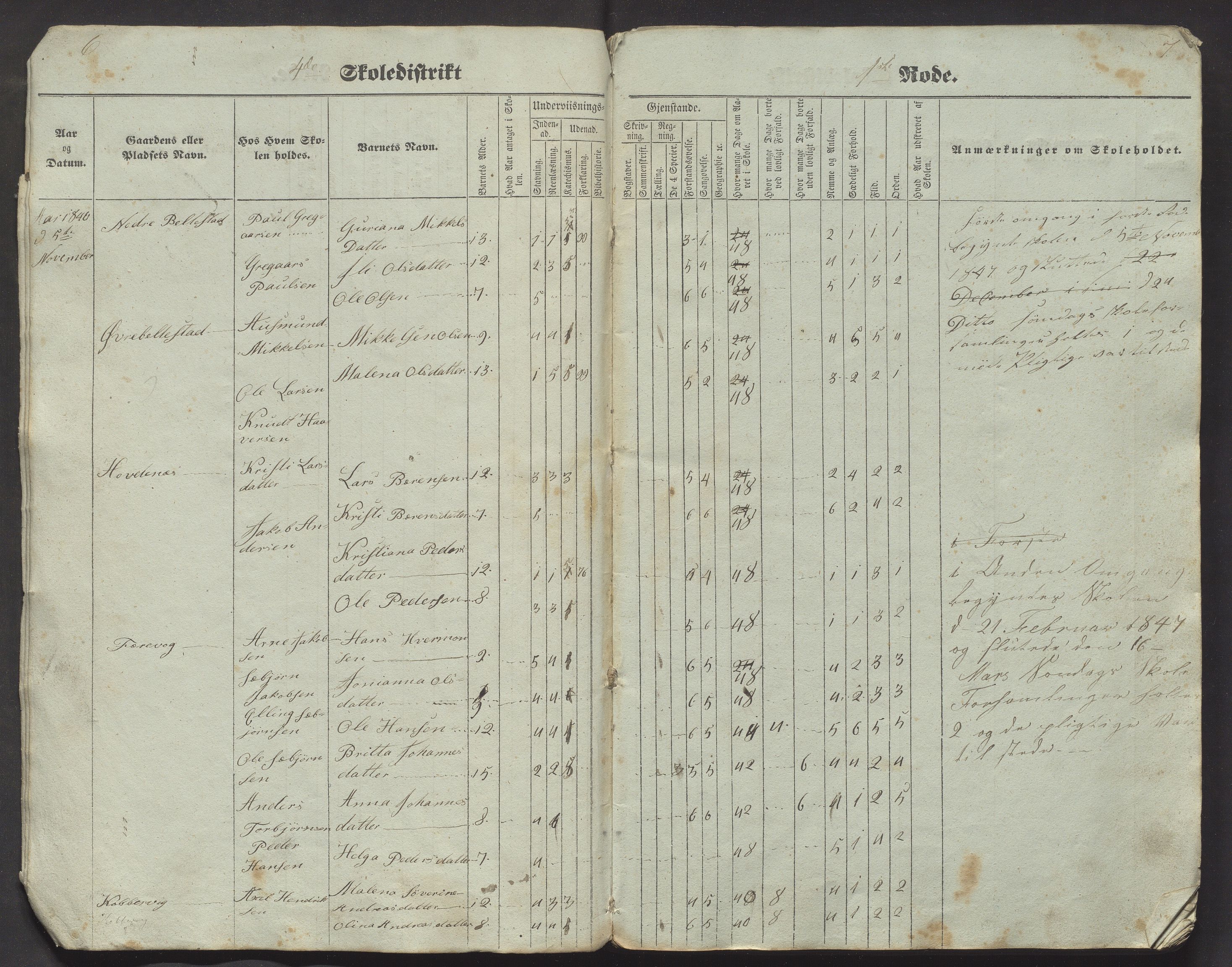 Tysnes kommune. Barneskulane, IKAH/1223-231/F/Fa/Fac/L0002: Skuleprotokoll for 4. skuledistrikt, 1846-1867