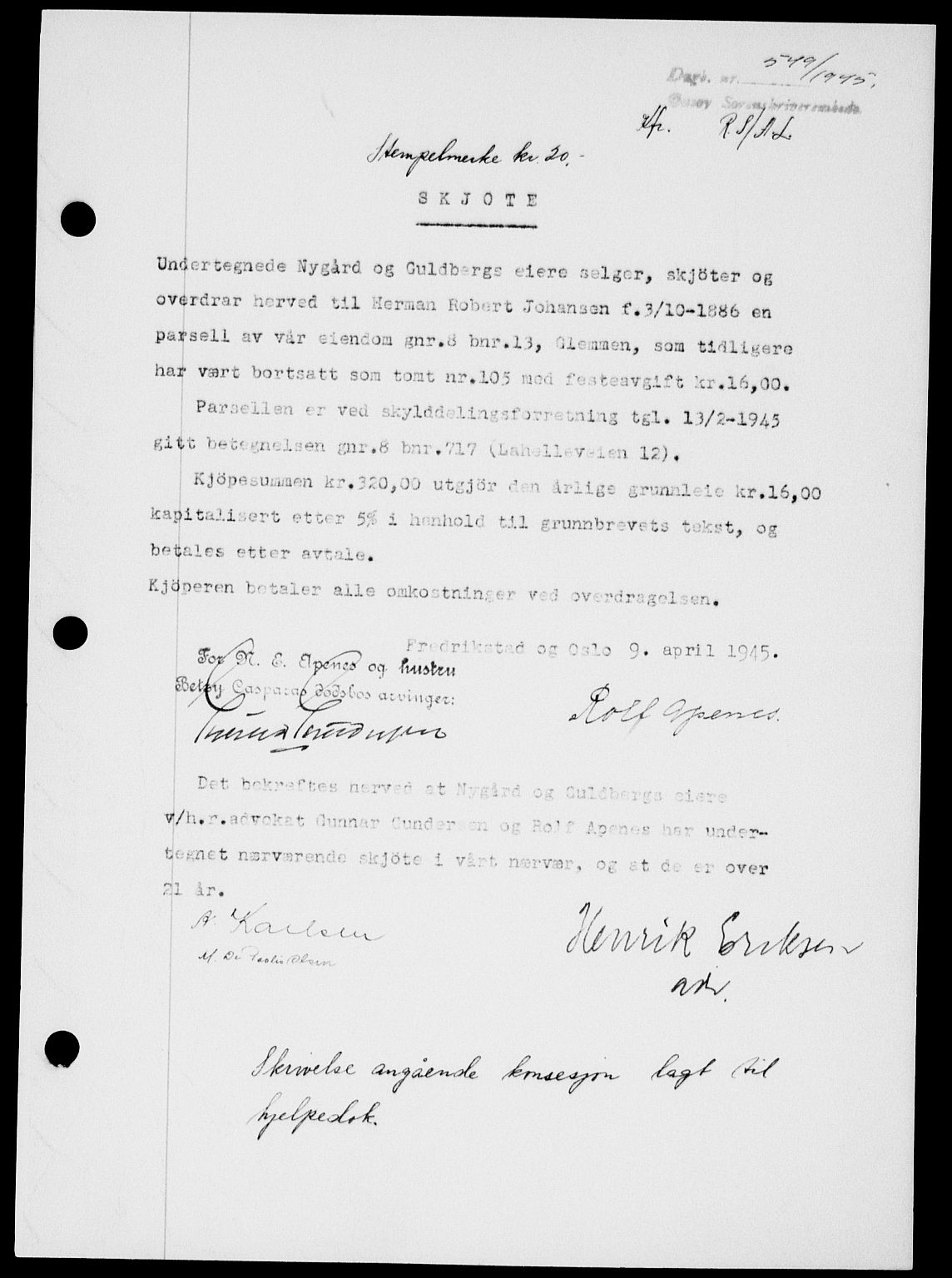 Onsøy sorenskriveri, SAO/A-10474/G/Ga/Gab/L0014: Pantebok nr. II A-14, 1944-1945, Dagboknr: 549/1945