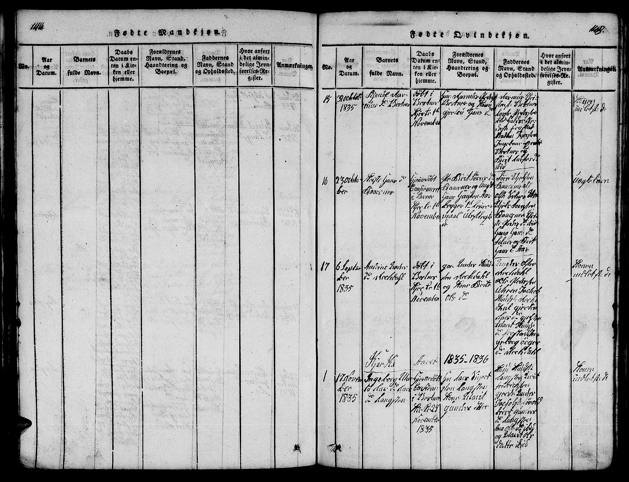 Ministerialprotokoller, klokkerbøker og fødselsregistre - Møre og Romsdal, AV/SAT-A-1454/539/L0535: Klokkerbok nr. 539C01, 1818-1842, s. 144-145