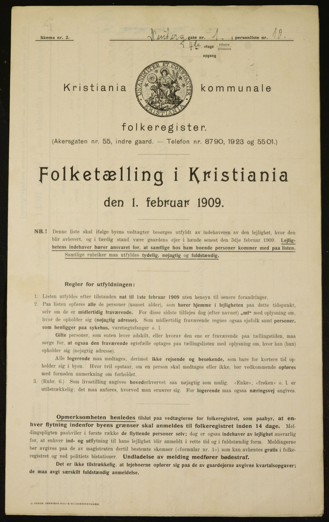 OBA, Kommunal folketelling 1.2.1909 for Kristiania kjøpstad, 1909, s. 63176