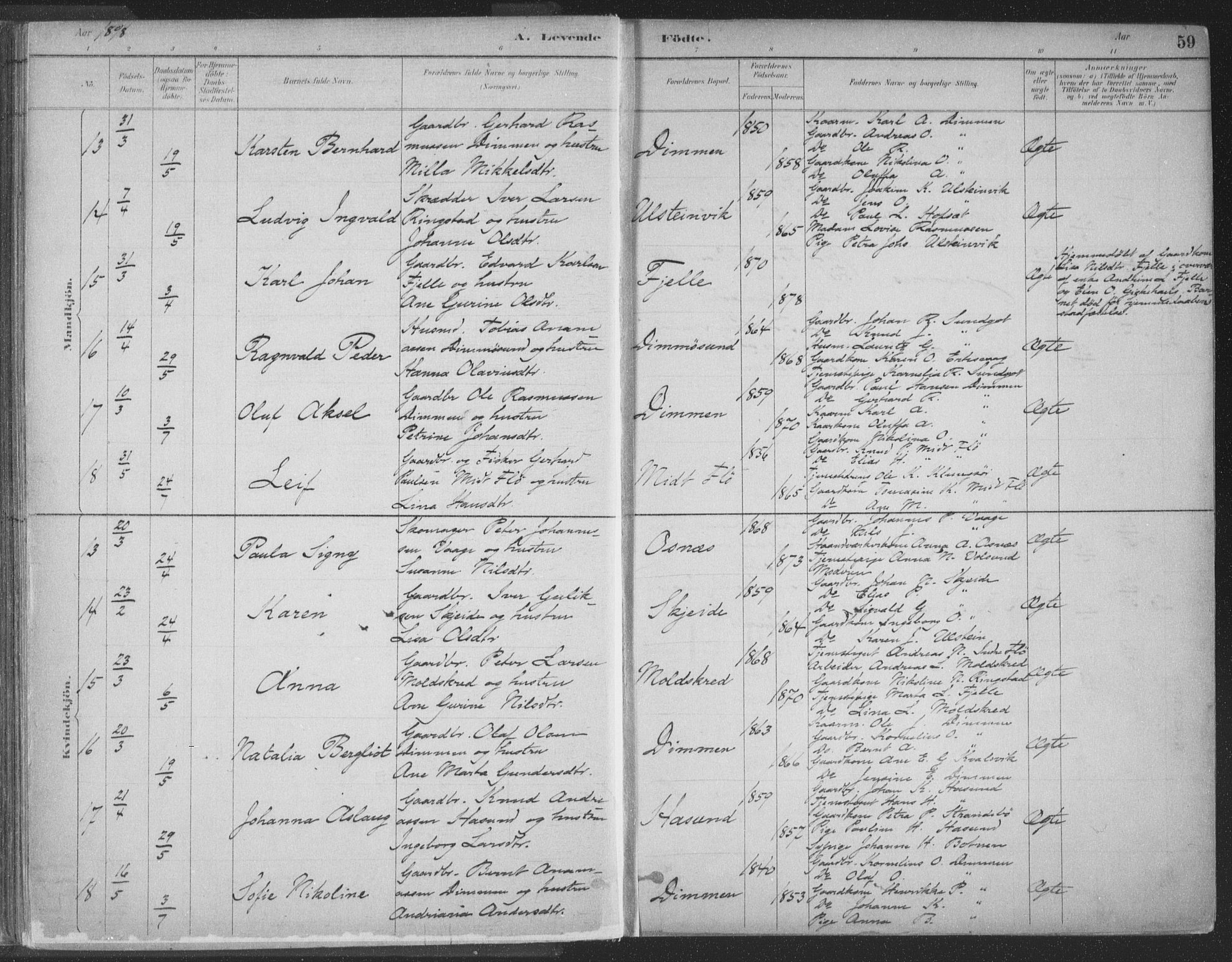 Ministerialprotokoller, klokkerbøker og fødselsregistre - Møre og Romsdal, SAT/A-1454/509/L0106: Ministerialbok nr. 509A04, 1883-1922, s. 59