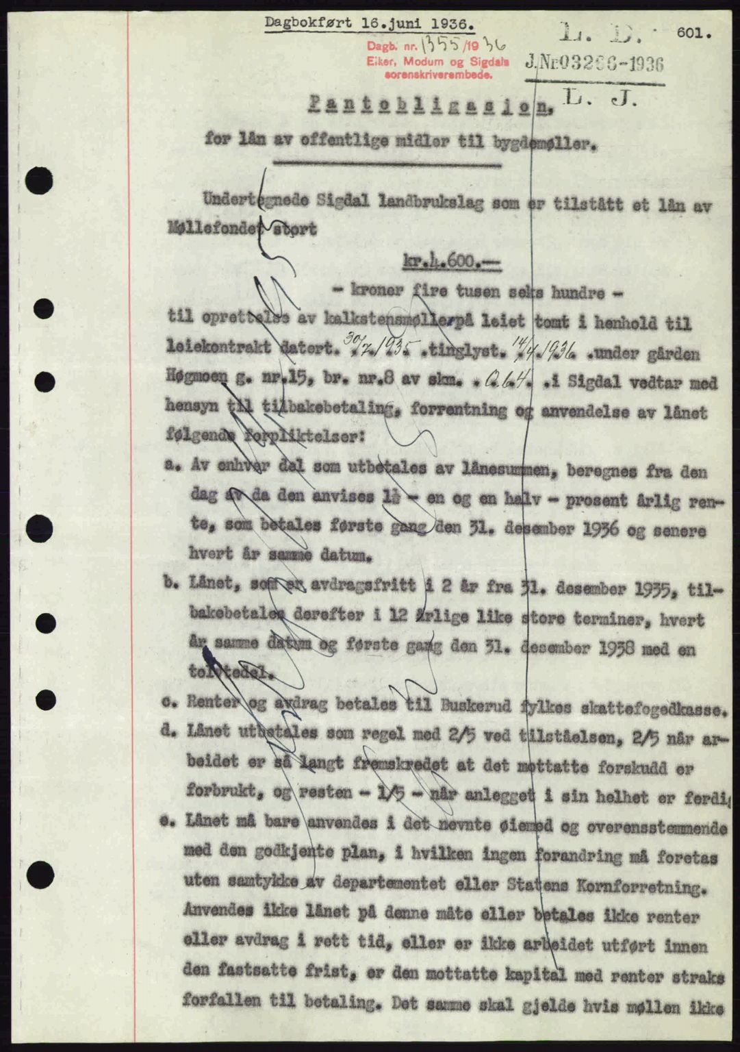 Eiker, Modum og Sigdal sorenskriveri, SAKO/A-123/G/Ga/Gab/L0032: Pantebok nr. A2, 1936-1936, Dagboknr: 1355/1936