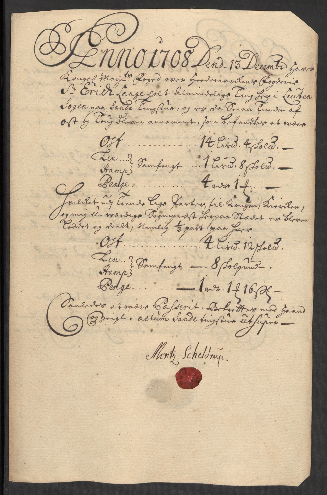 Rentekammeret inntil 1814, Reviderte regnskaper, Fogderegnskap, AV/RA-EA-4092/R16/L1044: Fogderegnskap Hedmark, 1708, s. 63