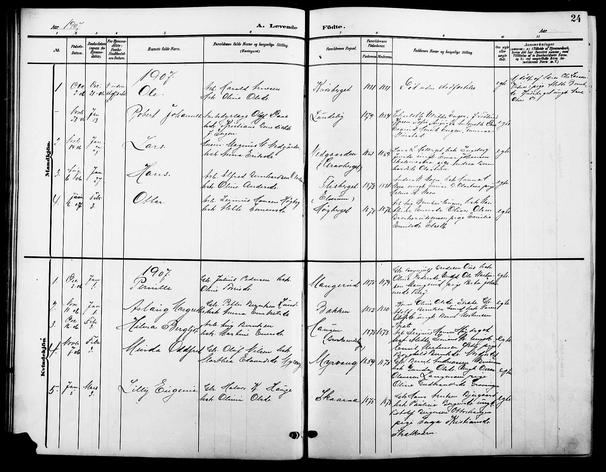 Våler prestekontor, Hedmark, AV/SAH-PREST-040/H/Ha/Hab/L0002: Klokkerbok nr. 2, 1905-1915, s. 24