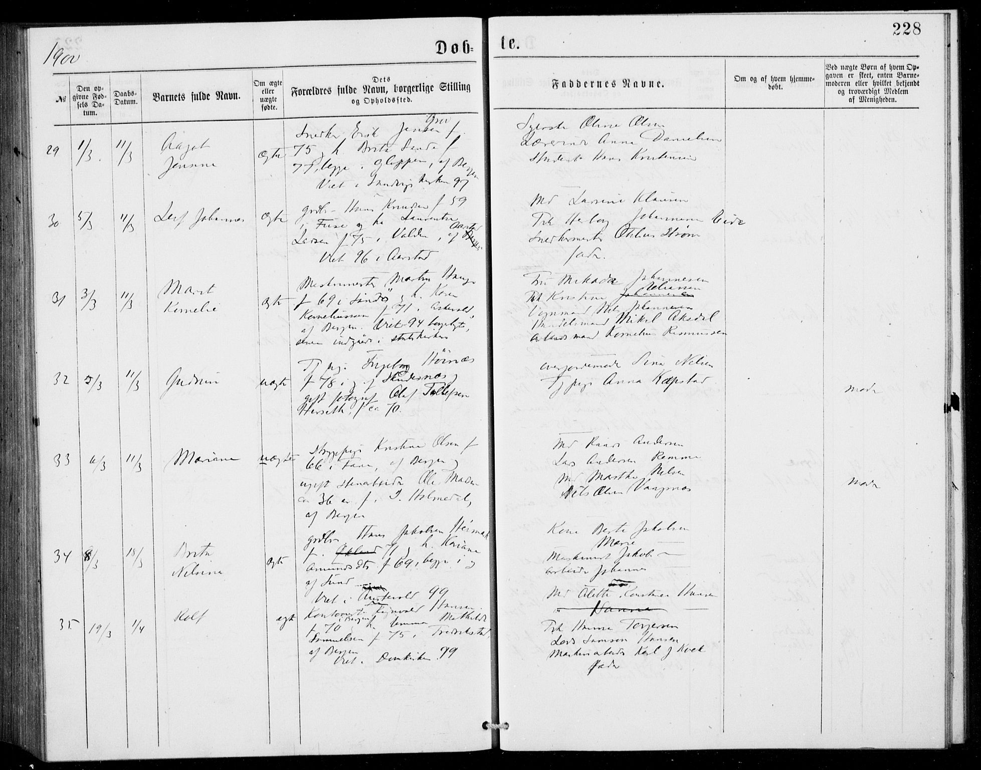 Fødselsstiftelsens sokneprestembete, ført av overlegen*, SAB/-: Ministerialbok nr. A 2, 1884-1900, s. 228