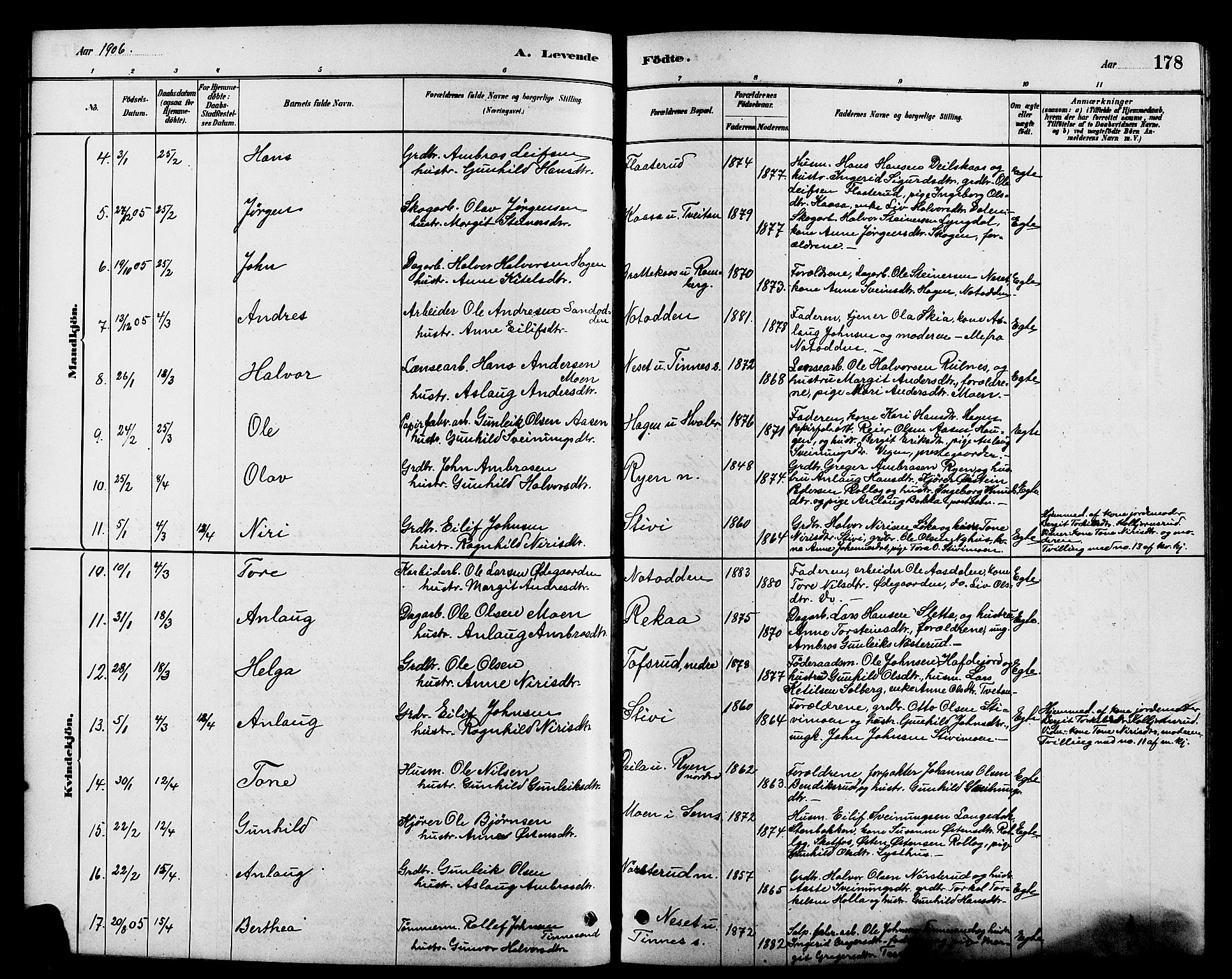 Heddal kirkebøker, AV/SAKO-A-268/G/Ga/L0002: Klokkerbok nr. I 2, 1879-1908, s. 178