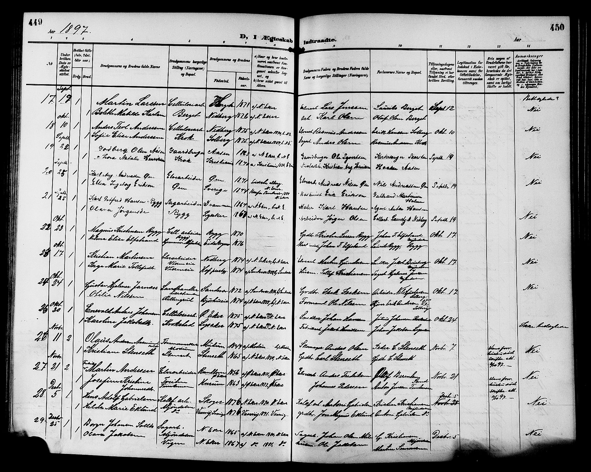 Nedre Eiker kirkebøker, AV/SAKO-A-612/G/Ga/L0003: Klokkerbok nr. 3, 1896-1905, s. 449-450