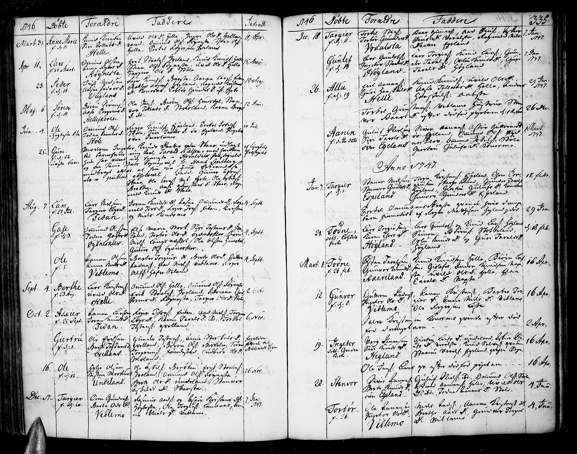 Sør-Audnedal sokneprestkontor, AV/SAK-1111-0039/F/Fa/Fab/L0001: Ministerialbok nr. A 1 /4, 1726-1774, s. 335