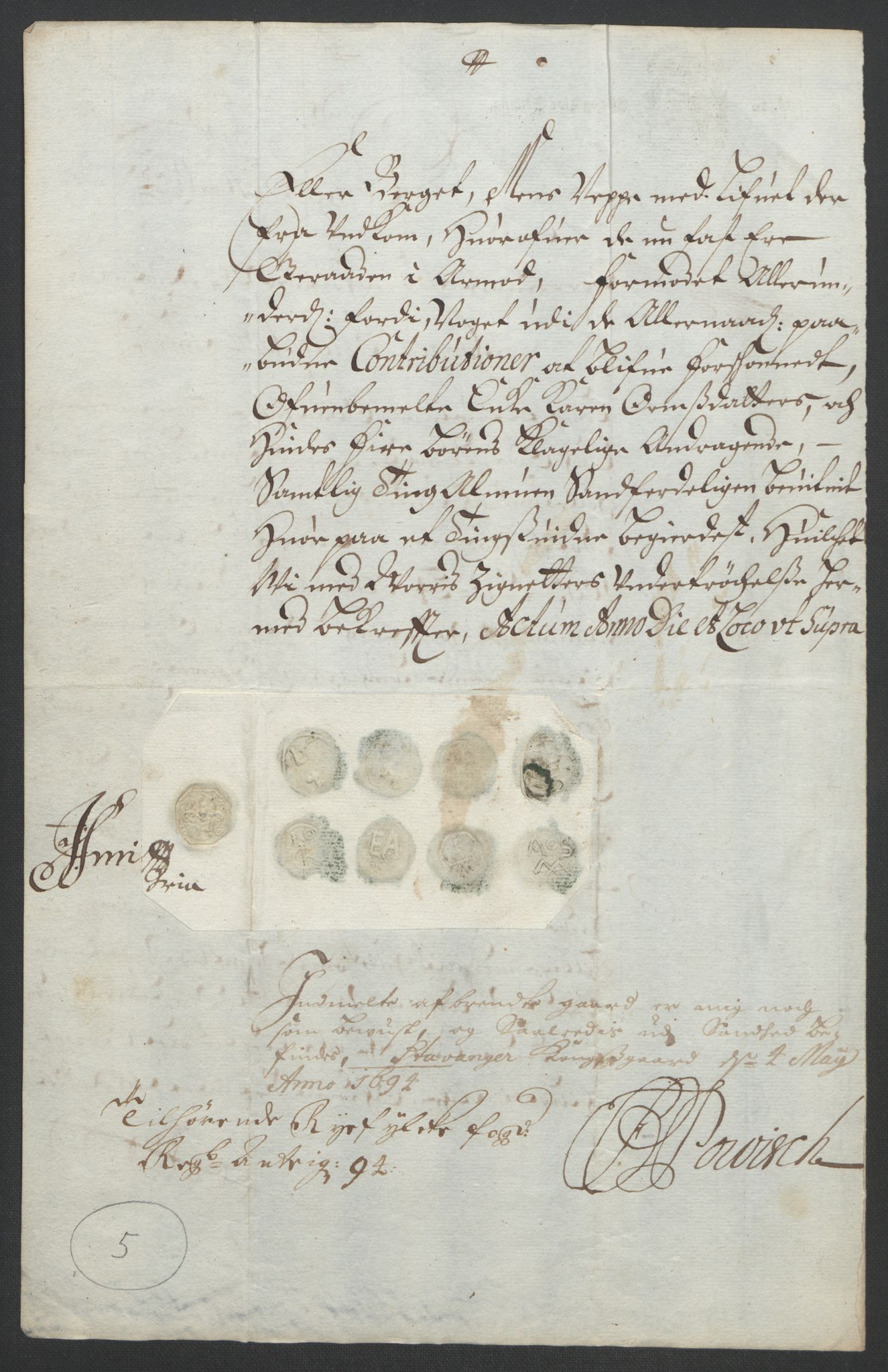 Rentekammeret inntil 1814, Reviderte regnskaper, Fogderegnskap, AV/RA-EA-4092/R47/L2857: Fogderegnskap Ryfylke, 1694-1696, s. 94