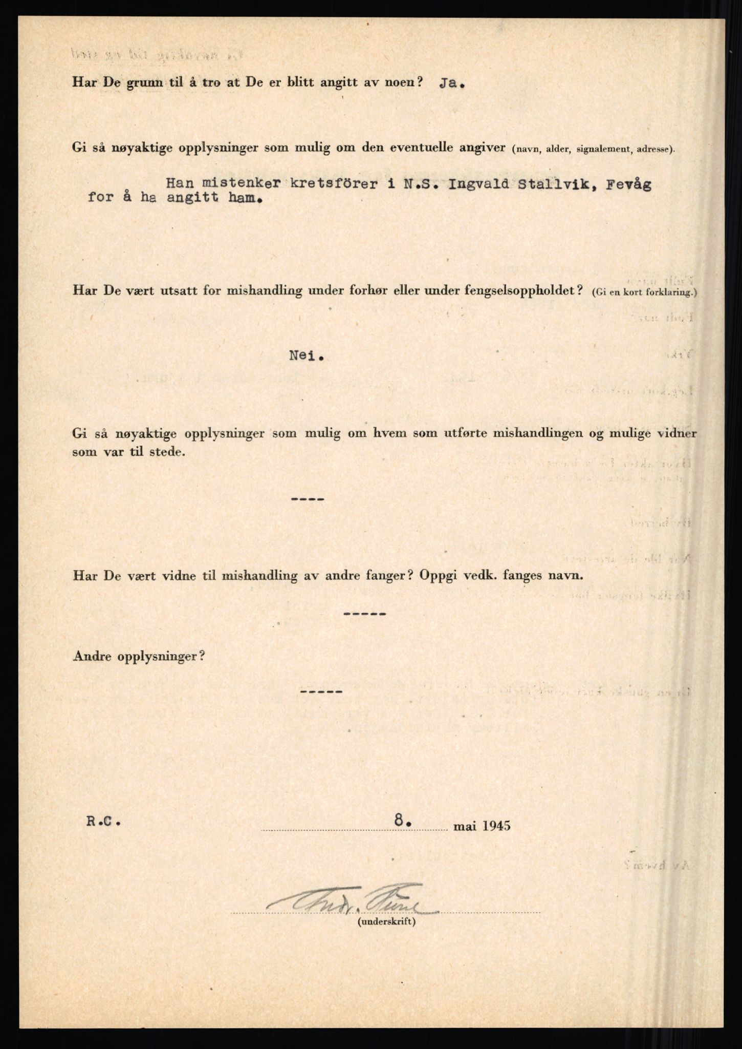 Rikspolitisjefen, AV/RA-S-1560/L/L0001: Abelseth, Rudolf - Berentsen, Odd, 1940-1945, s. 970