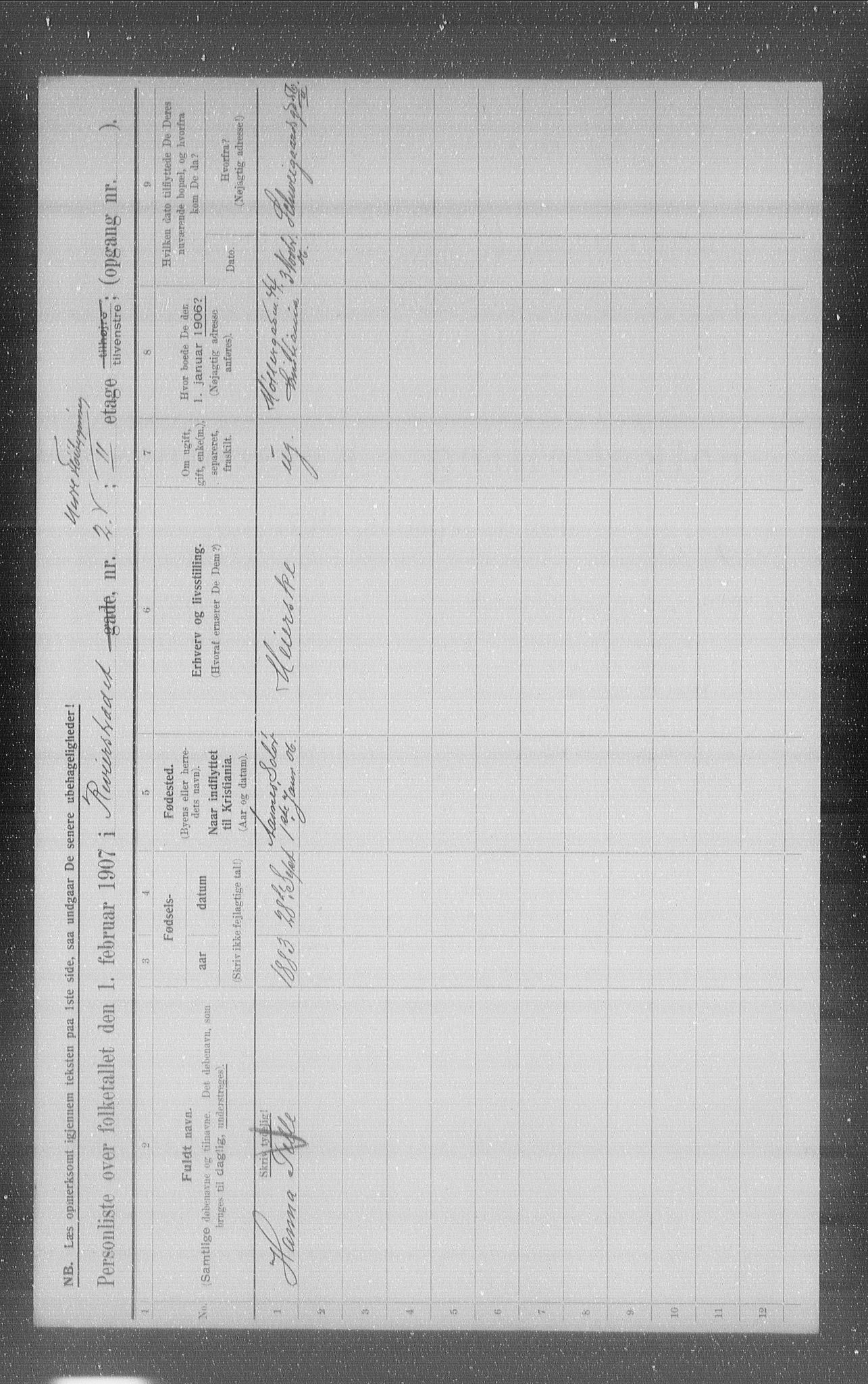 OBA, Kommunal folketelling 1.2.1907 for Kristiania kjøpstad, 1907, s. 42271