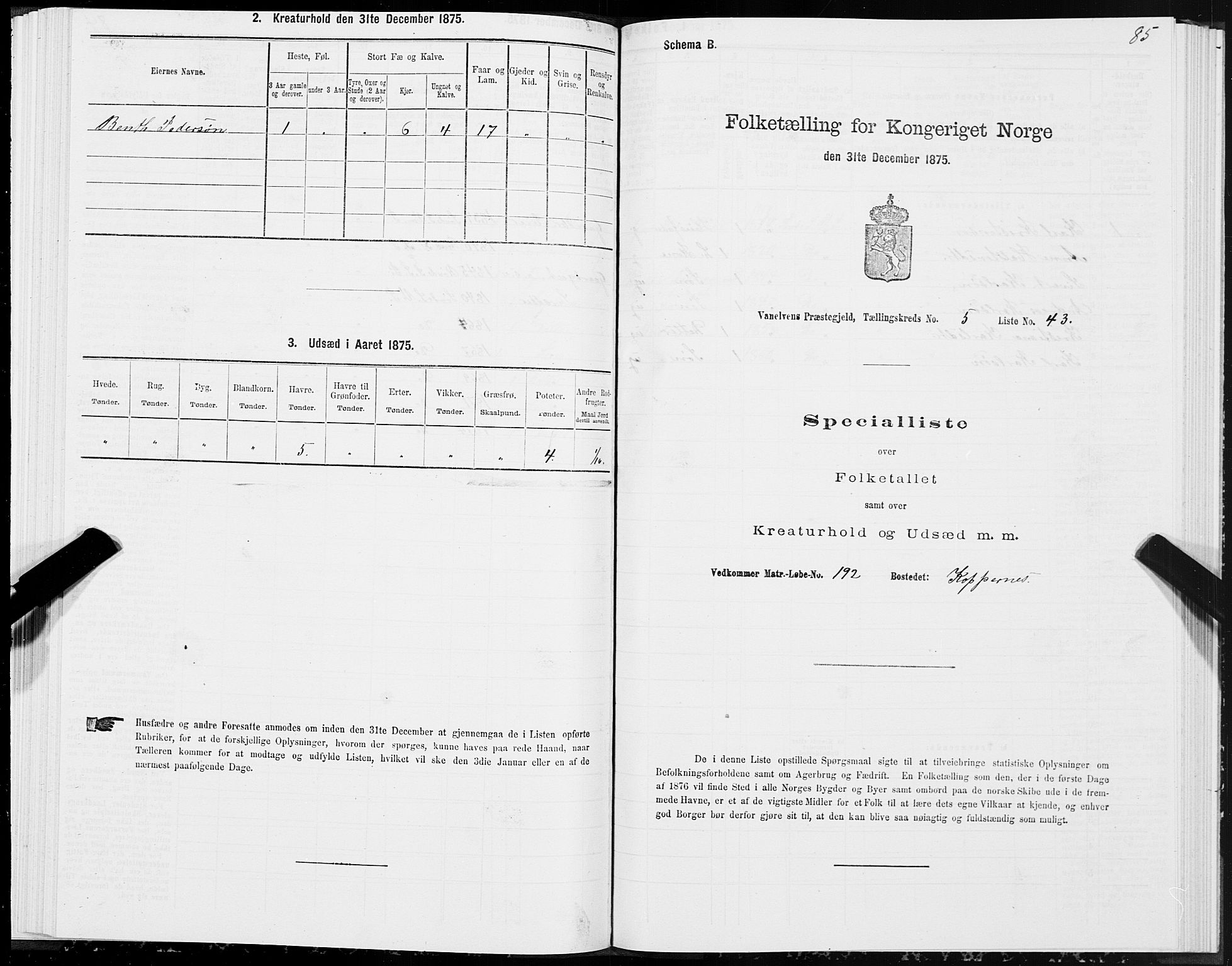SAT, Folketelling 1875 for 1511P Vanylven prestegjeld, 1875, s. 3085