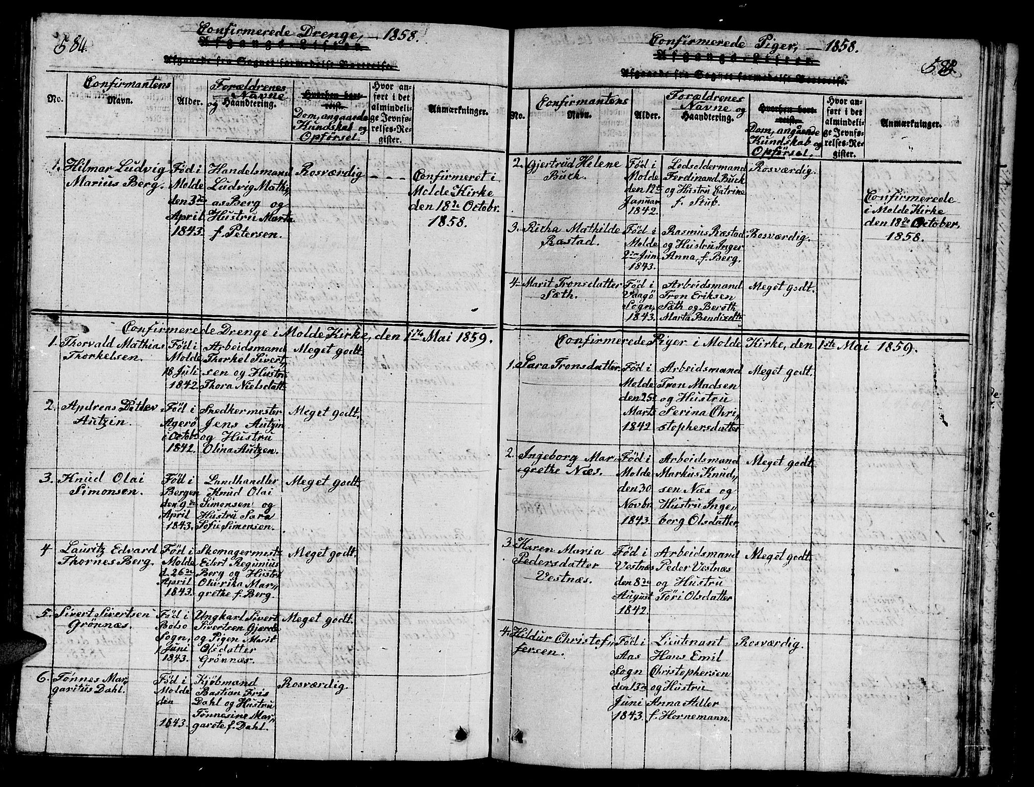 Ministerialprotokoller, klokkerbøker og fødselsregistre - Møre og Romsdal, AV/SAT-A-1454/558/L0700: Klokkerbok nr. 558C01, 1818-1868, s. 584-585