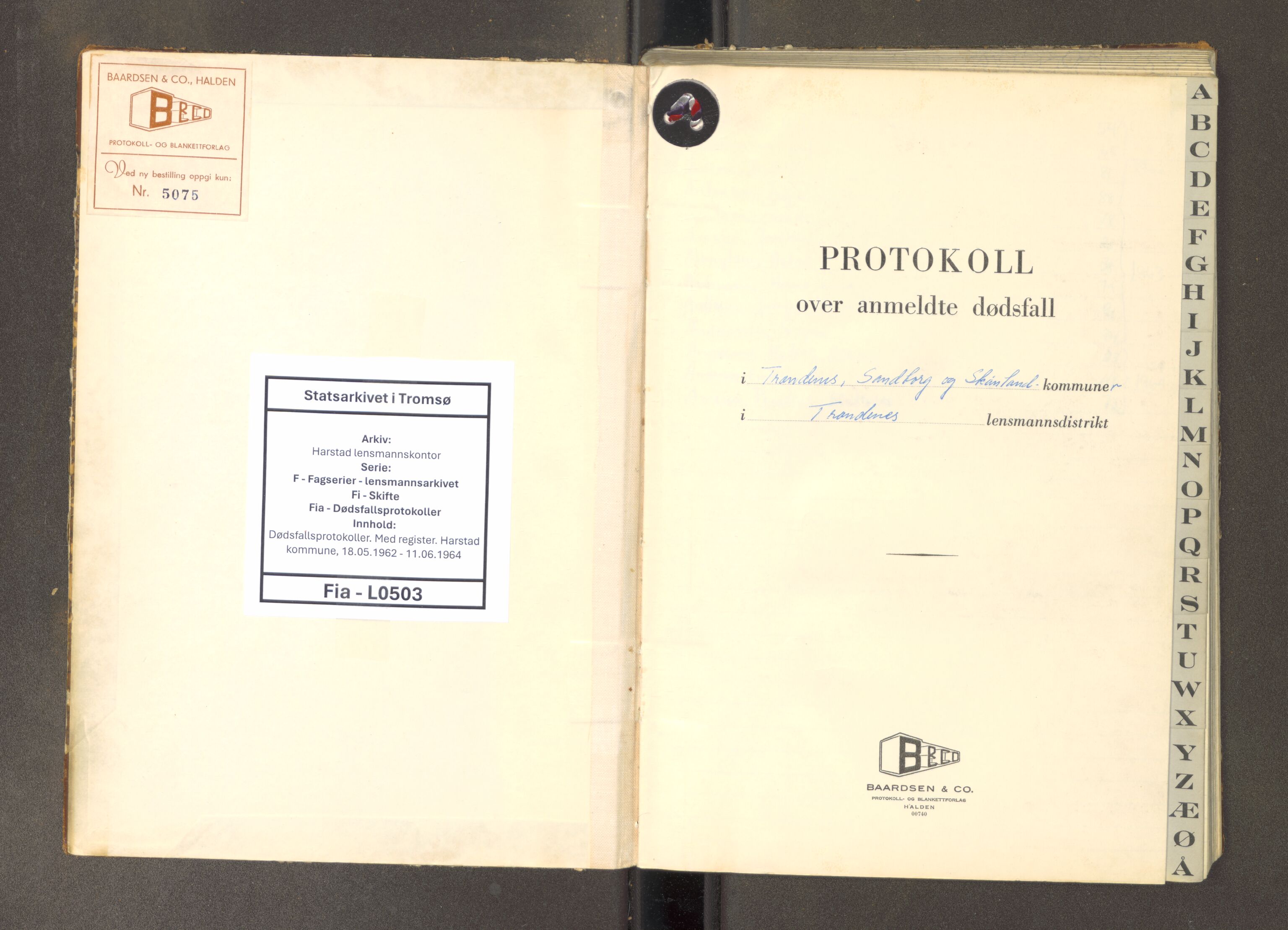 Harstad lensmannskontor, AV/SATØ-SATØ-10/F/Fi/Fia/L0503: Dødsfallsprotokoller. Med register. Harstad kommune, 1962-1964