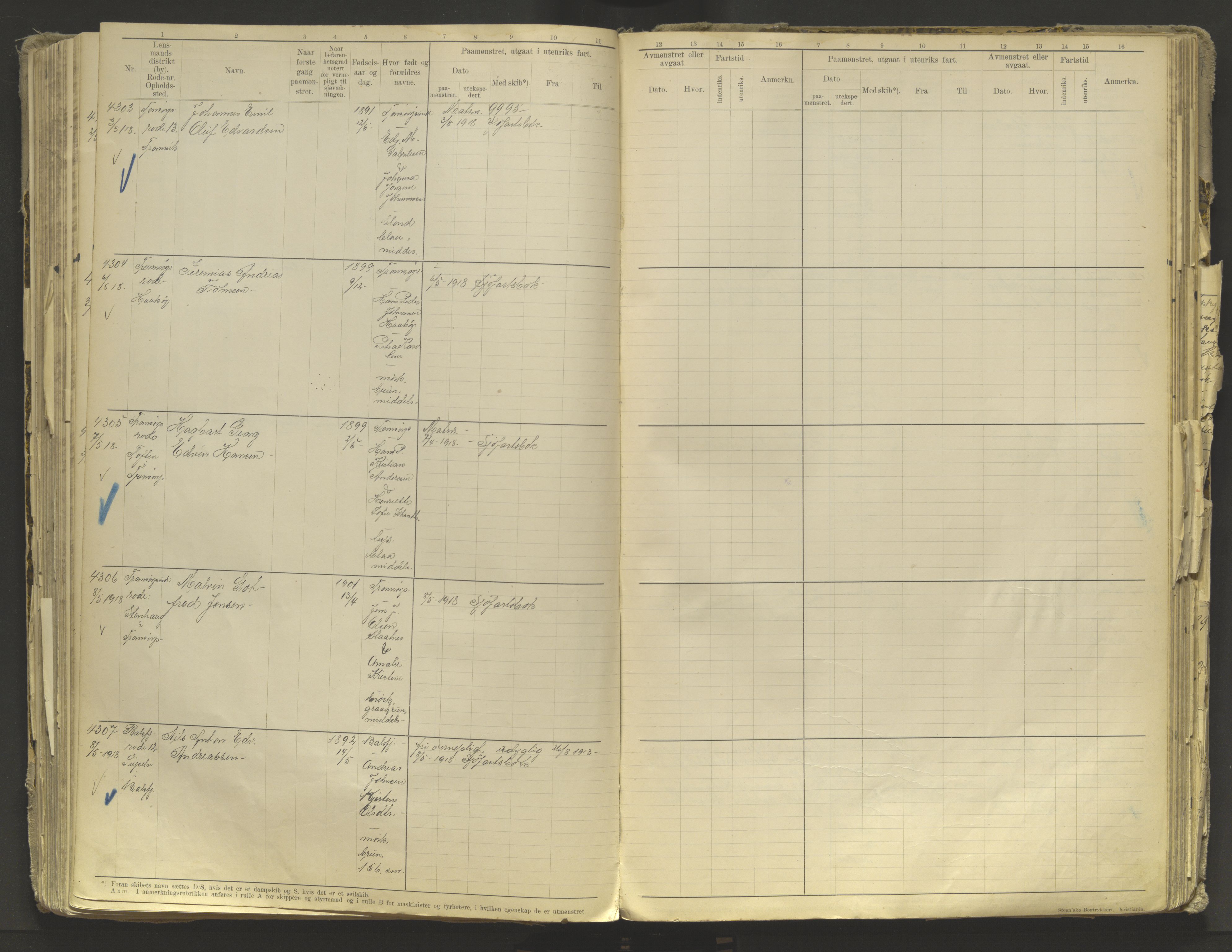 Tromsø sjømannskontor/innrullerings-/mønstringsdistrikt, AV/SATØ-S-0243/F/Fb/L0010: Annotasjonsrulle. Defekt: løs innbinding. Nr. 3519-4972, 1916-1920