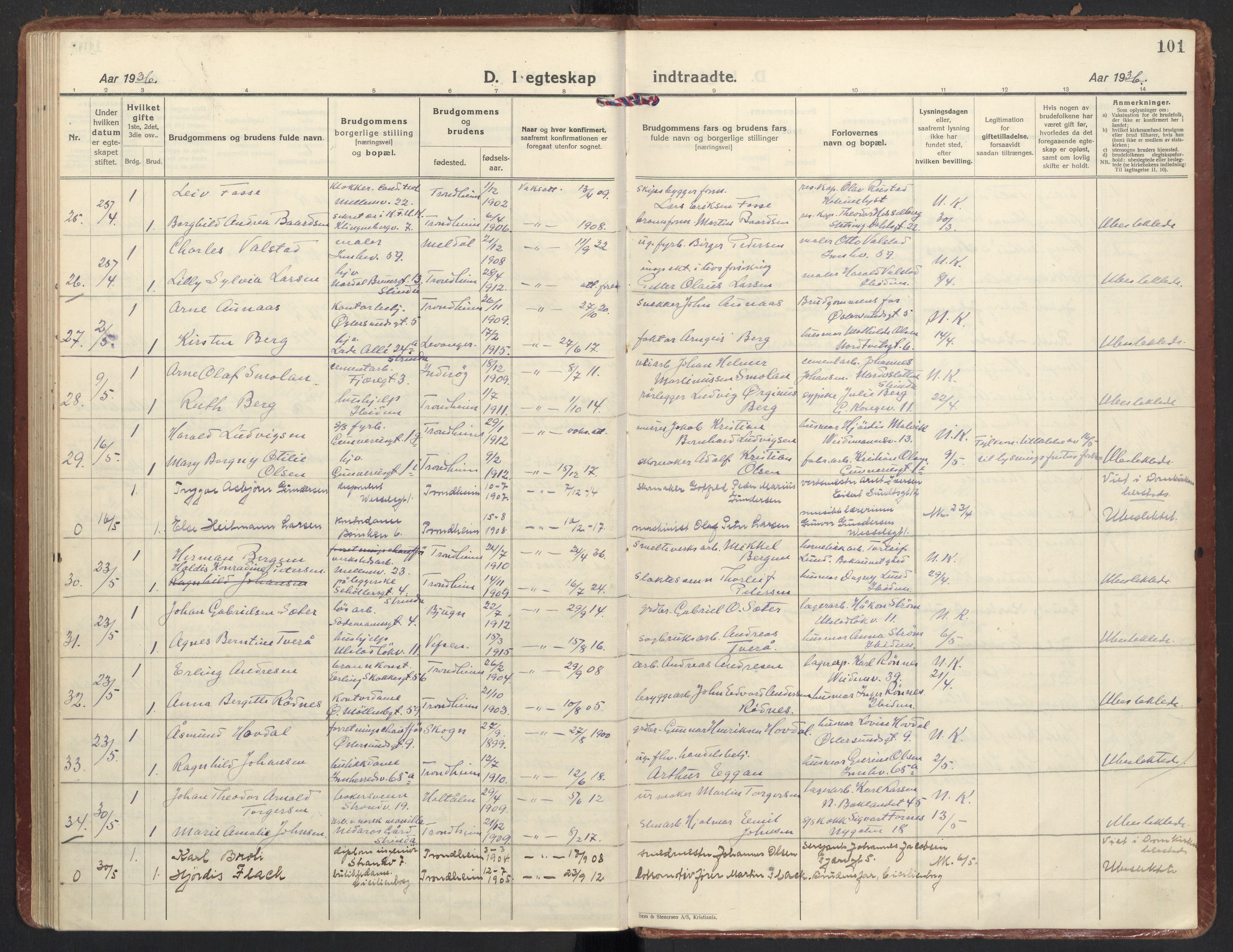 Ministerialprotokoller, klokkerbøker og fødselsregistre - Sør-Trøndelag, SAT/A-1456/605/L0249: Ministerialbok nr. 605A11, 1925-1936, s. 101