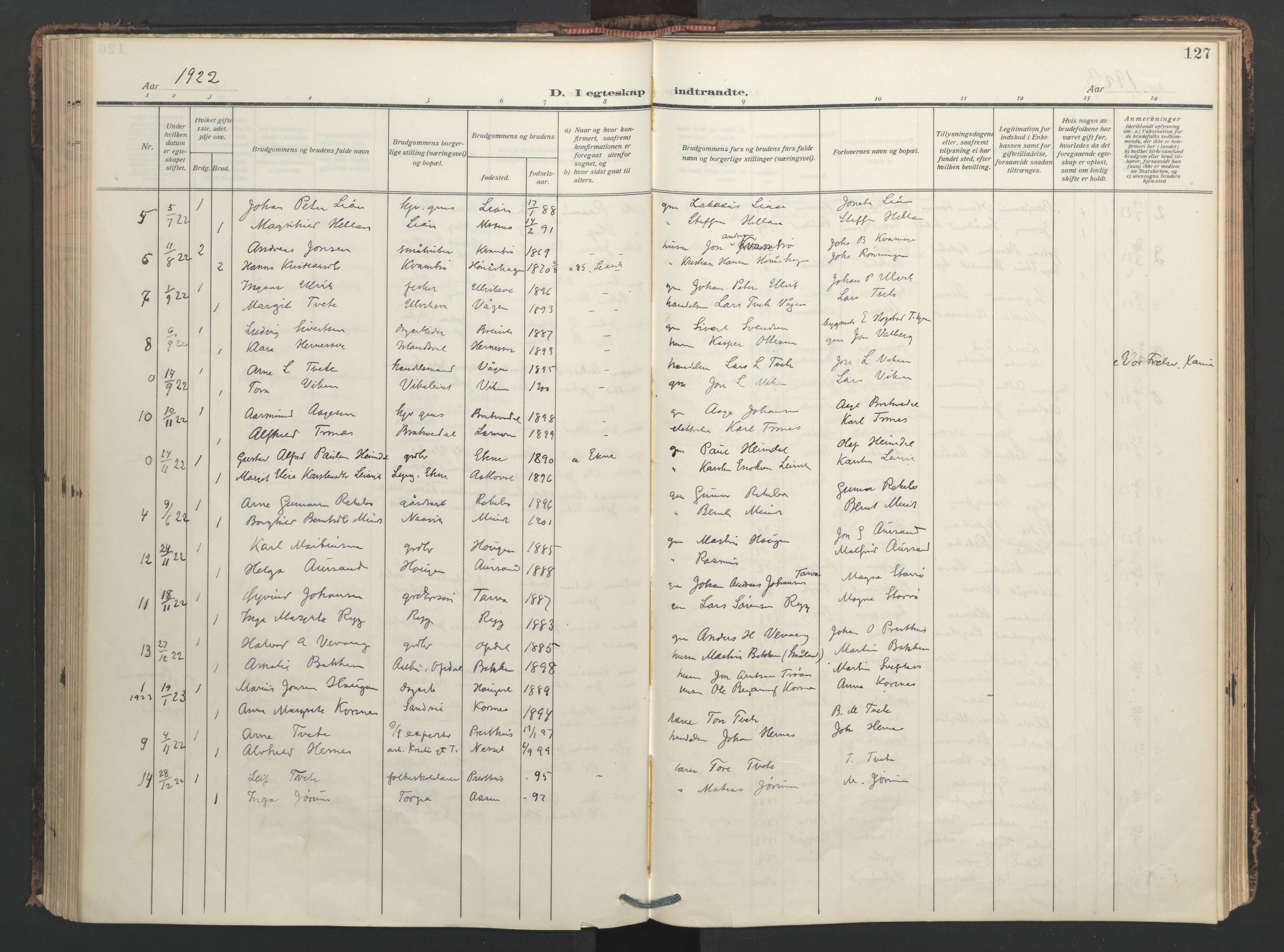 Ministerialprotokoller, klokkerbøker og fødselsregistre - Nord-Trøndelag, AV/SAT-A-1458/713/L0123: Ministerialbok nr. 713A12, 1911-1925, s. 127