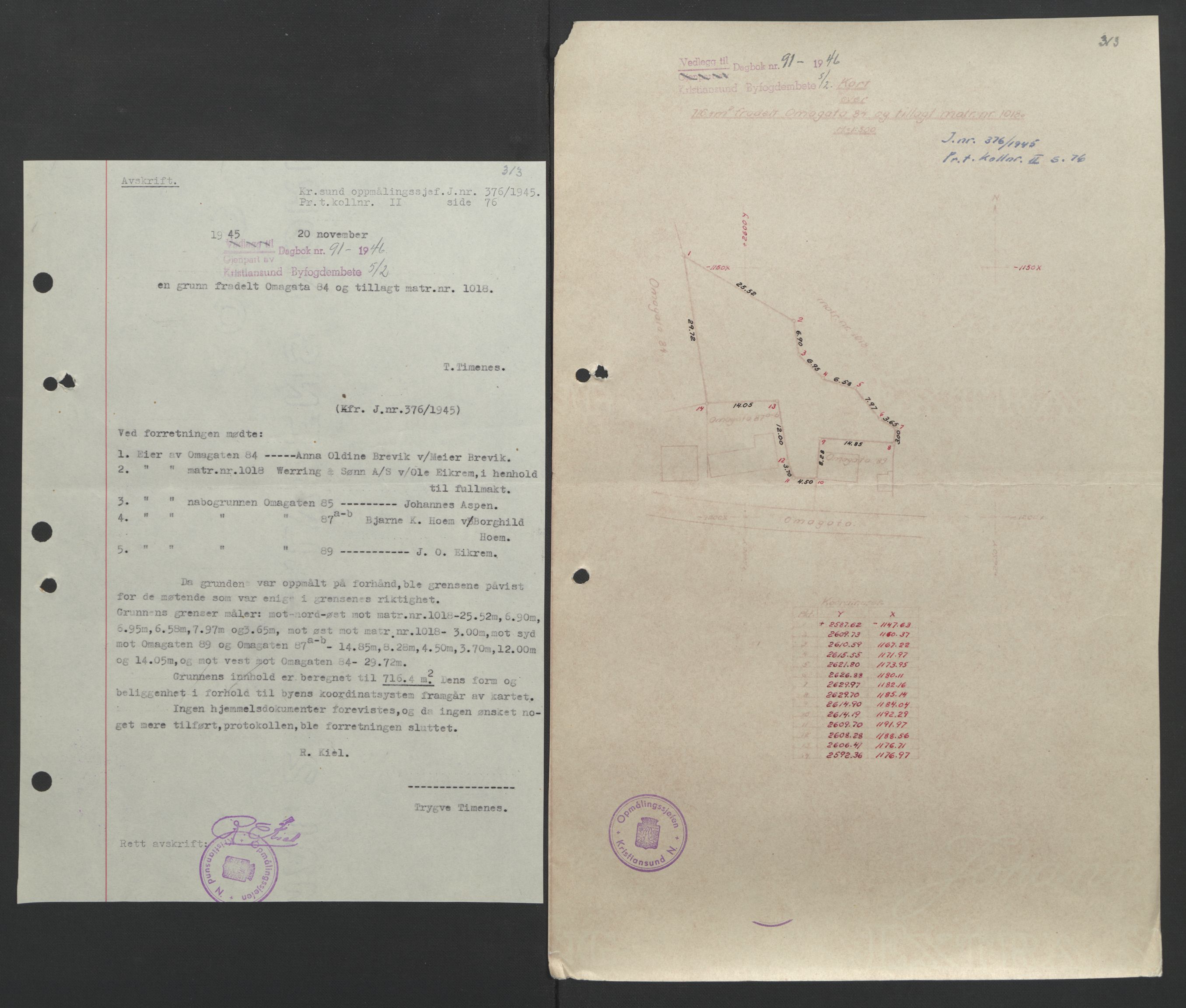 Kristiansund byfogd, AV/SAT-A-4587/A/27: Pantebok nr. 37, 1942-1945, Dagboknr: 91/1946