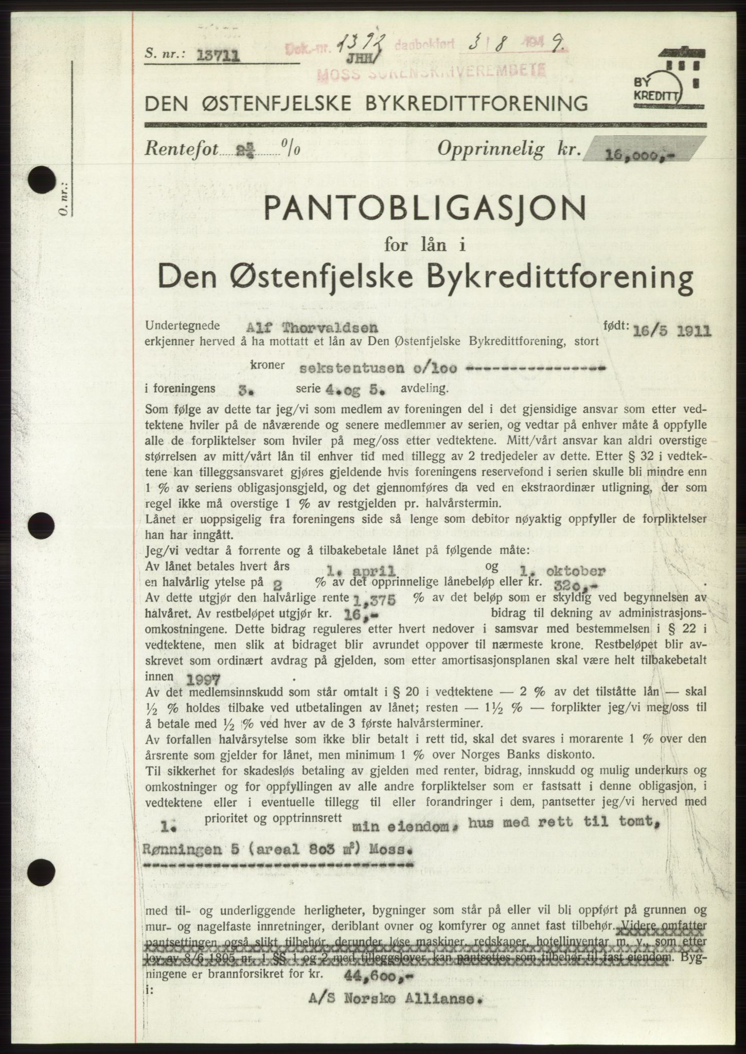 Moss sorenskriveri, SAO/A-10168: Pantebok nr. B22, 1949-1949, Dagboknr: 2392/1949