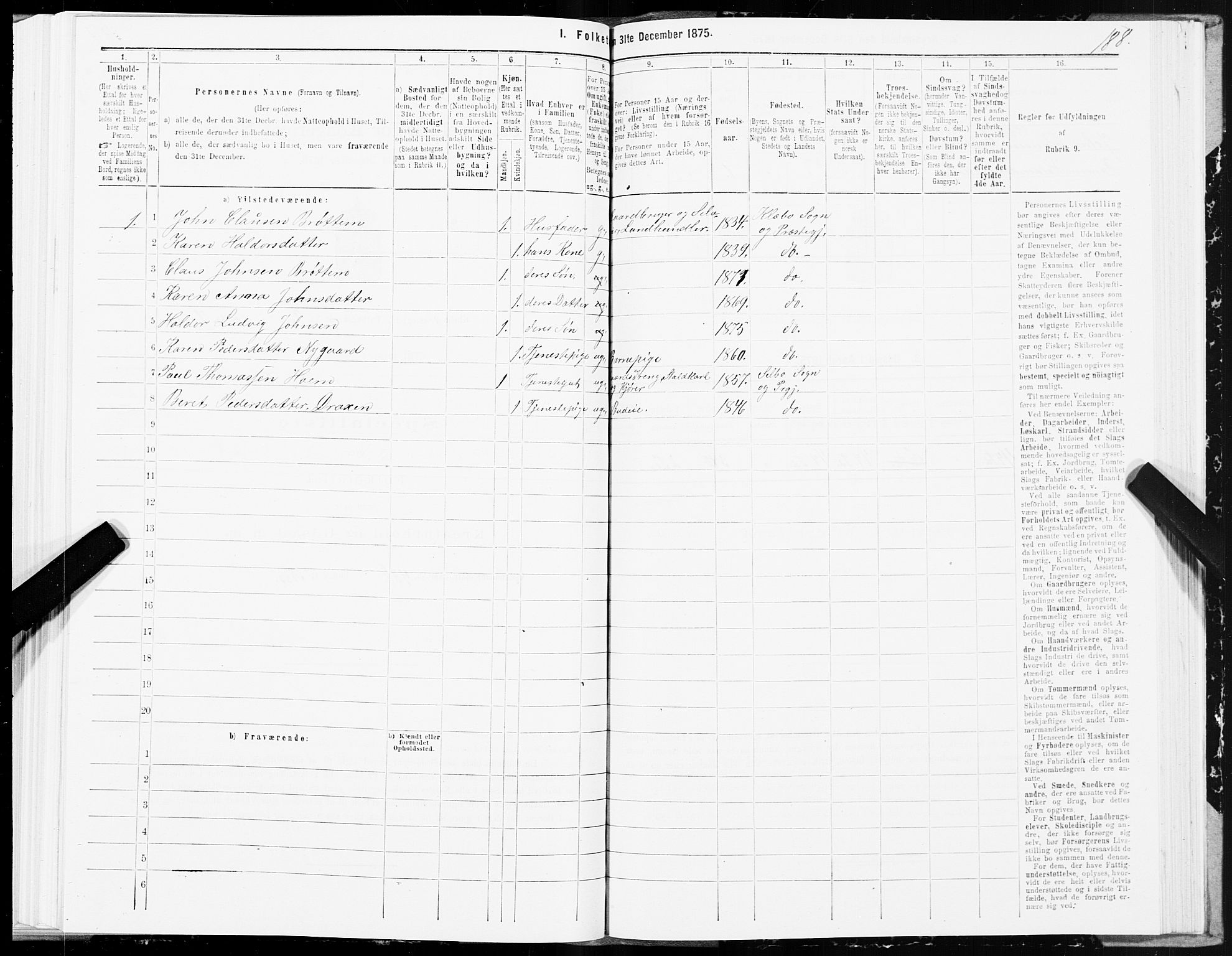 SAT, Folketelling 1875 for 1662P Klæbu prestegjeld, 1875, s. 1188