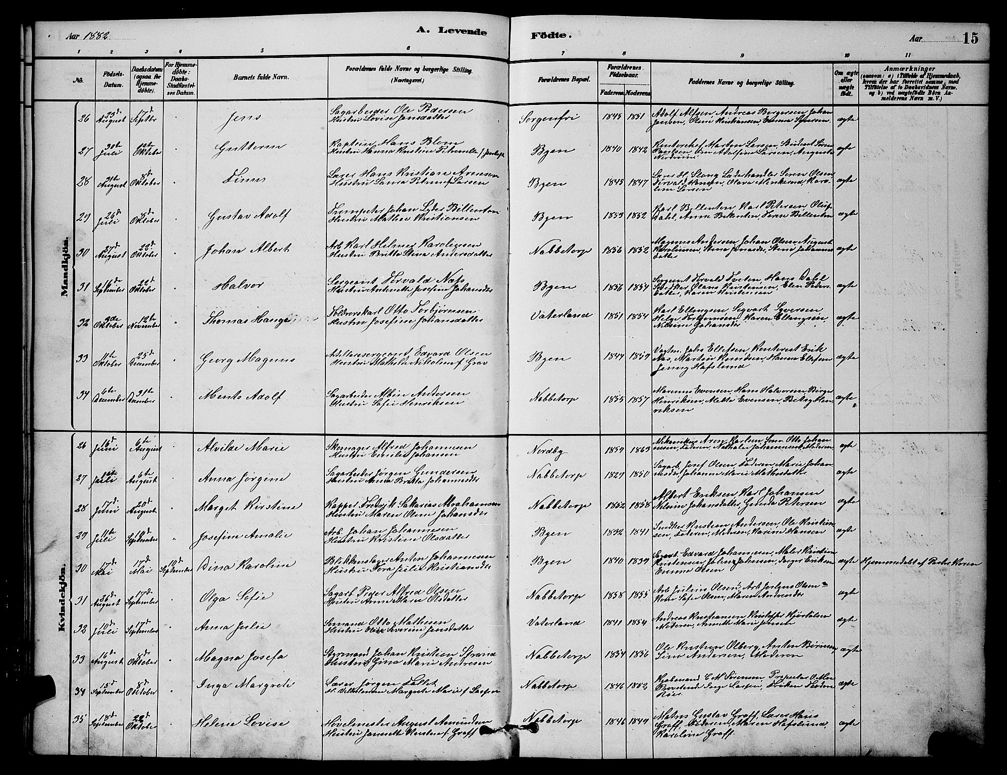 Østre Fredrikstad prestekontor Kirkebøker, AV/SAO-A-10907/G/Ga/L0001: Klokkerbok nr. 1, 1880-1899, s. 15