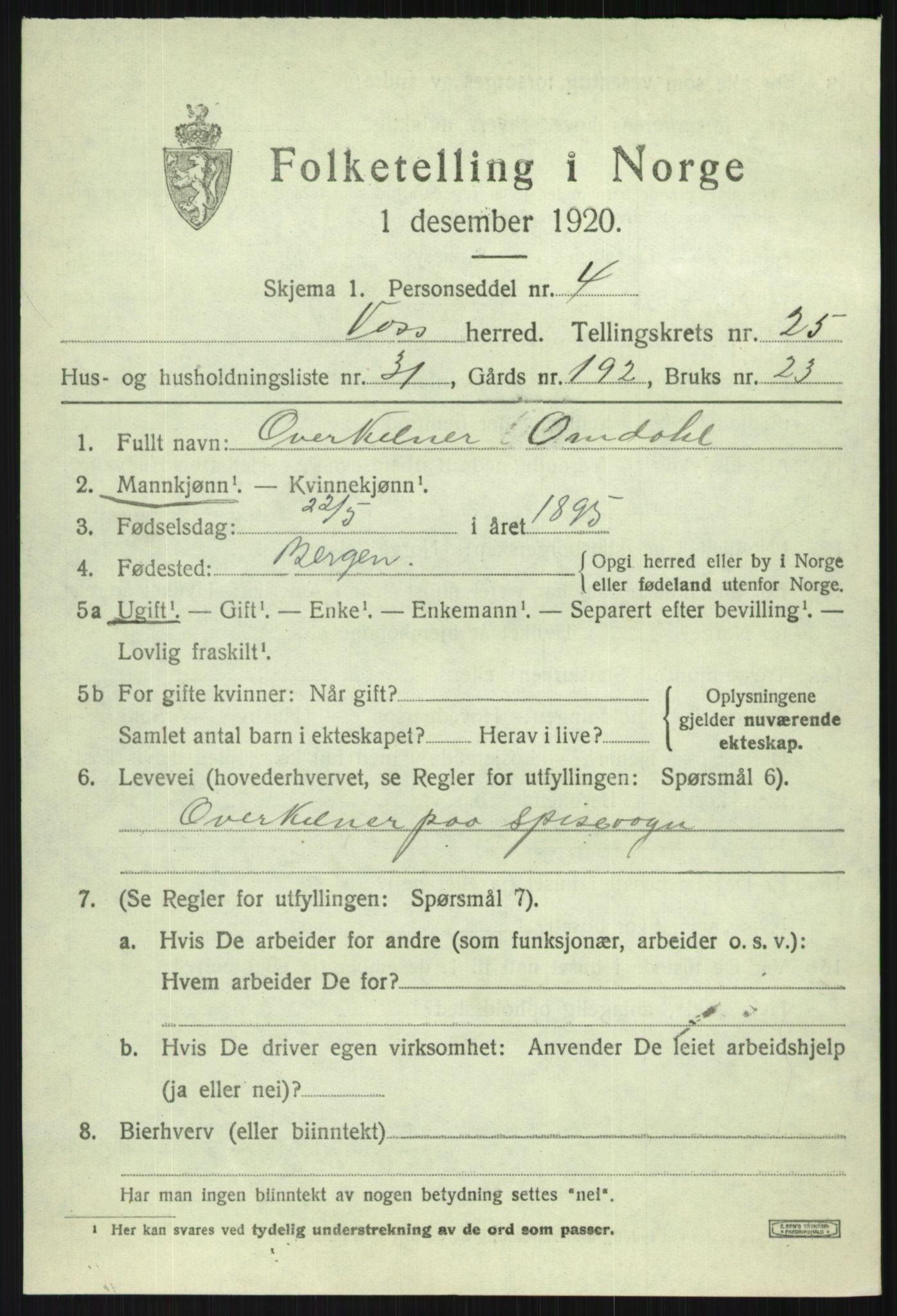 SAB, Folketelling 1920 for 1235 Voss herred, 1920, s. 17153