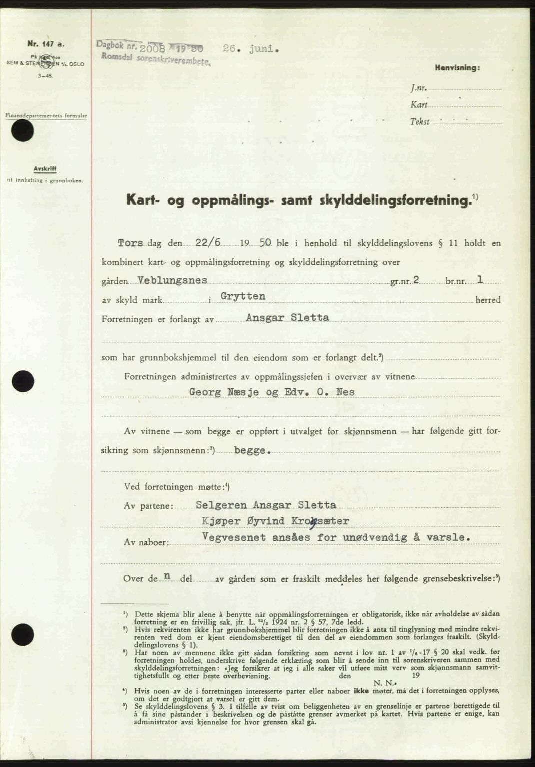 Romsdal sorenskriveri, SAT/A-4149/1/2/2C: Pantebok nr. A33, 1950-1950, Dagboknr: 2008/1950