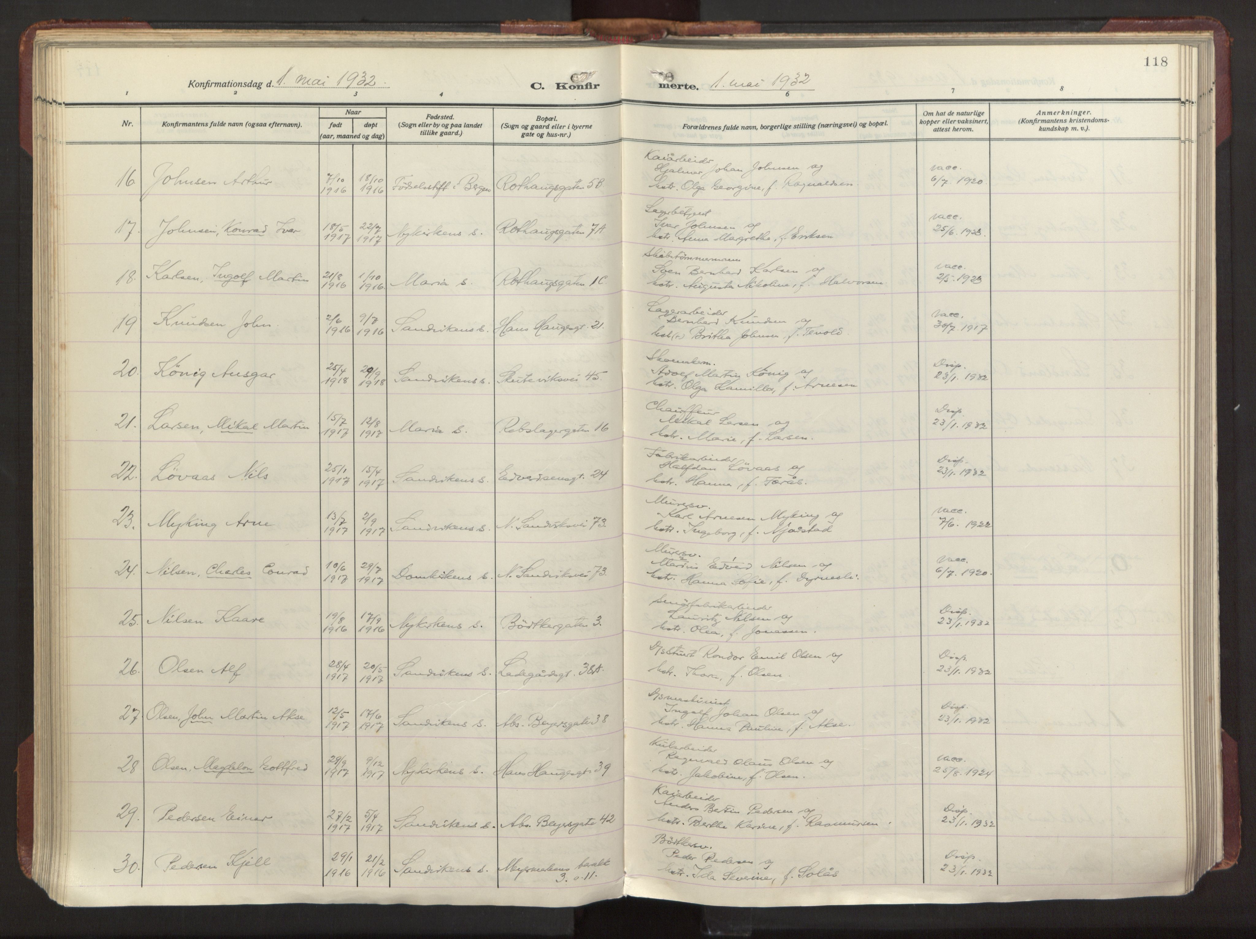 Sandviken Sokneprestembete, AV/SAB-A-77601/H/Ha/L0013: Ministerialbok nr. C 4, 1926-1943, s. 118