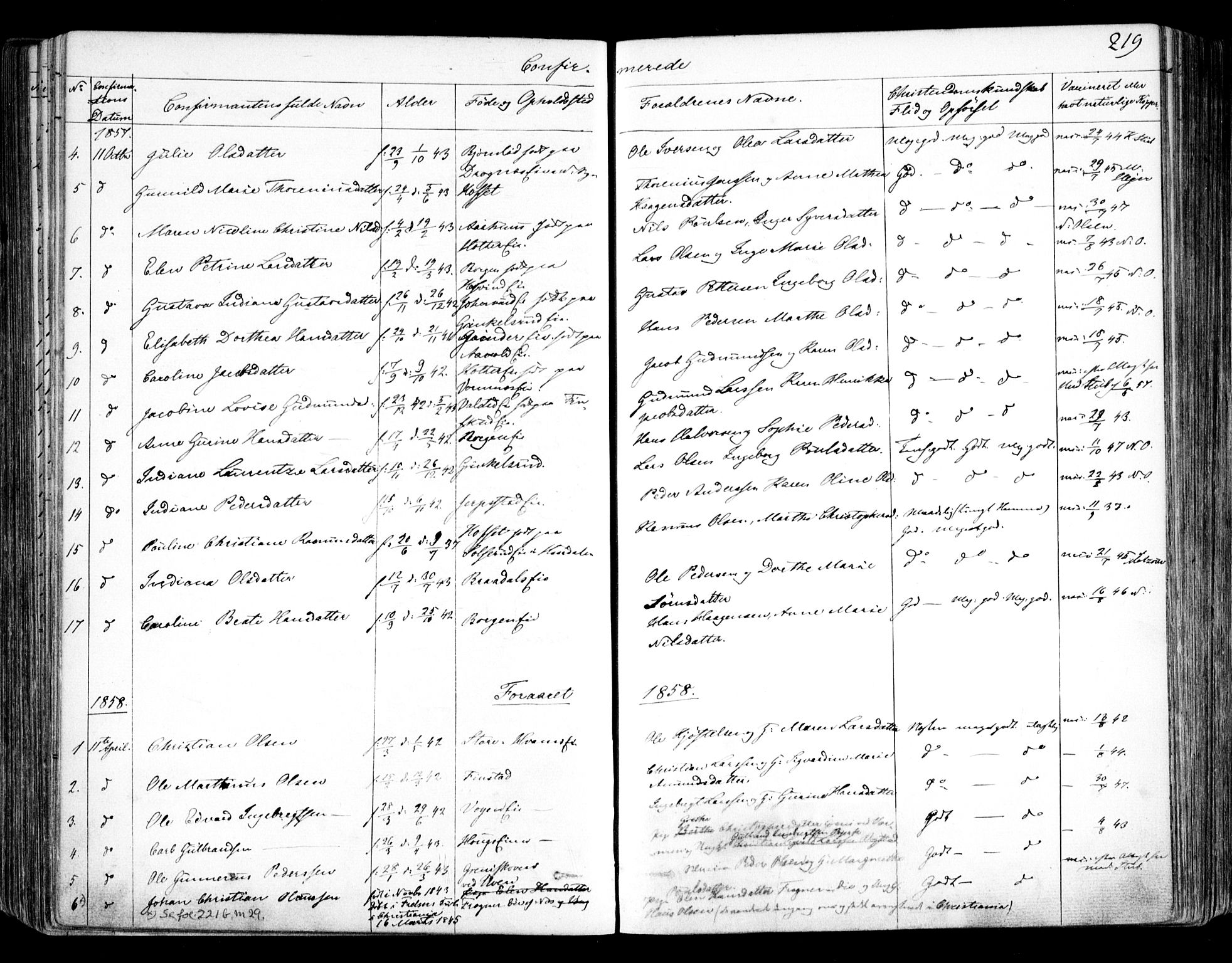 Nes prestekontor Kirkebøker, AV/SAO-A-10410/F/Fa/L0007: Ministerialbok nr. I 7, 1846-1858, s. 219