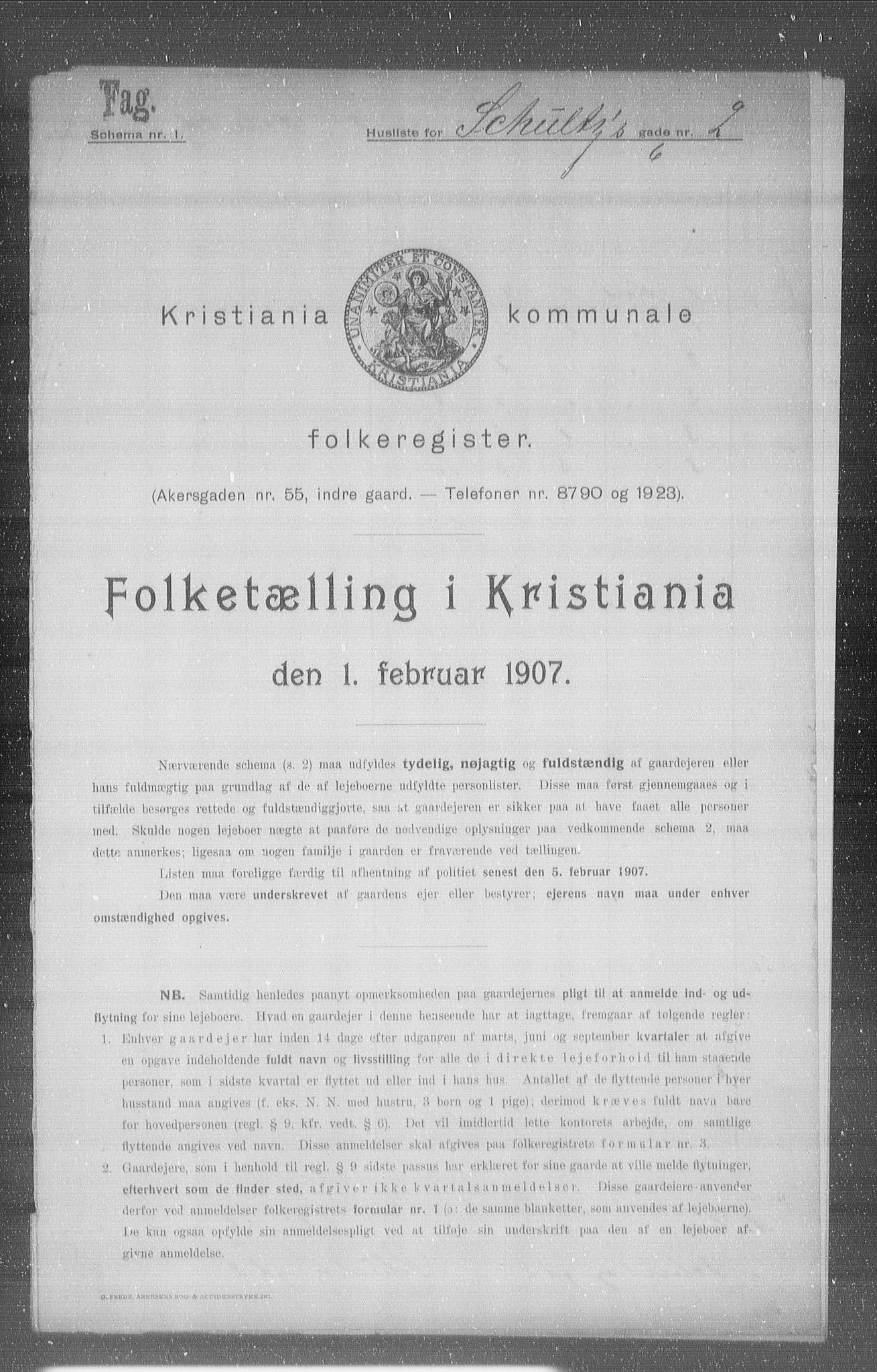 OBA, Kommunal folketelling 1.2.1907 for Kristiania kjøpstad, 1907, s. 46260