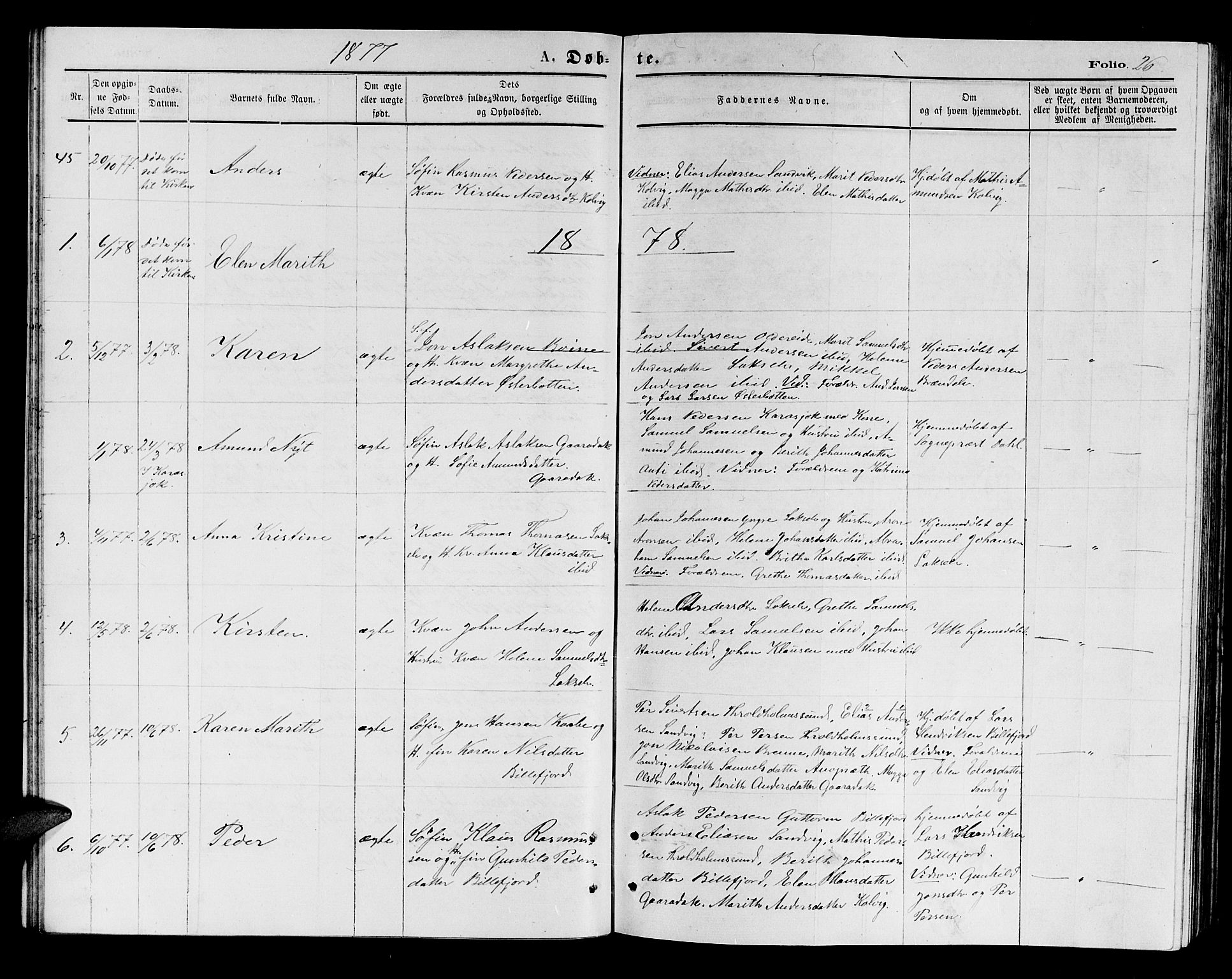 Kistrand/Porsanger sokneprestembete, AV/SATØ-S-1351/H/Hb/L0003.klokk: Klokkerbok nr. 3, 1874-1885, s. 26