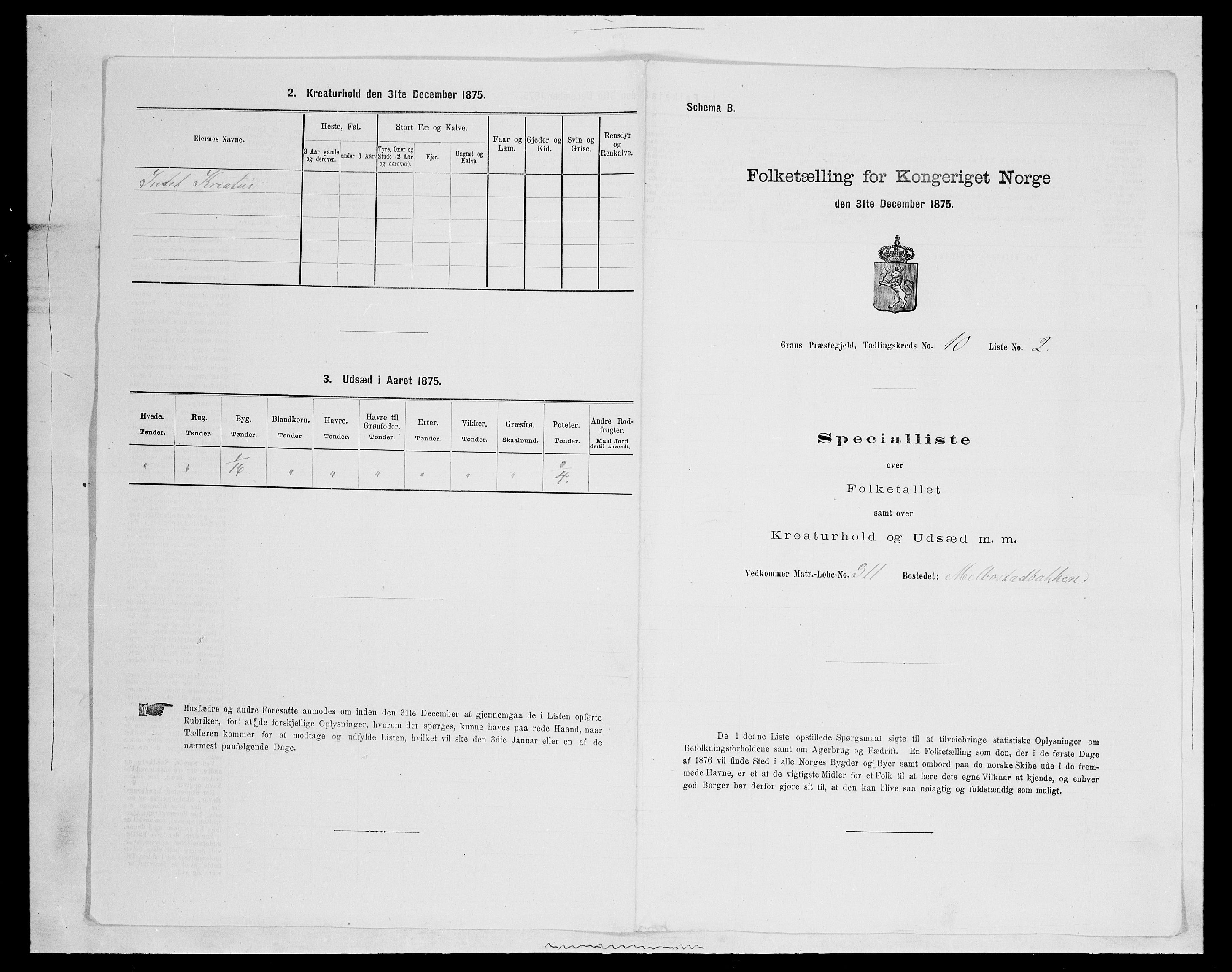 SAH, Folketelling 1875 for 0534P Gran prestegjeld, 1875, s. 1869