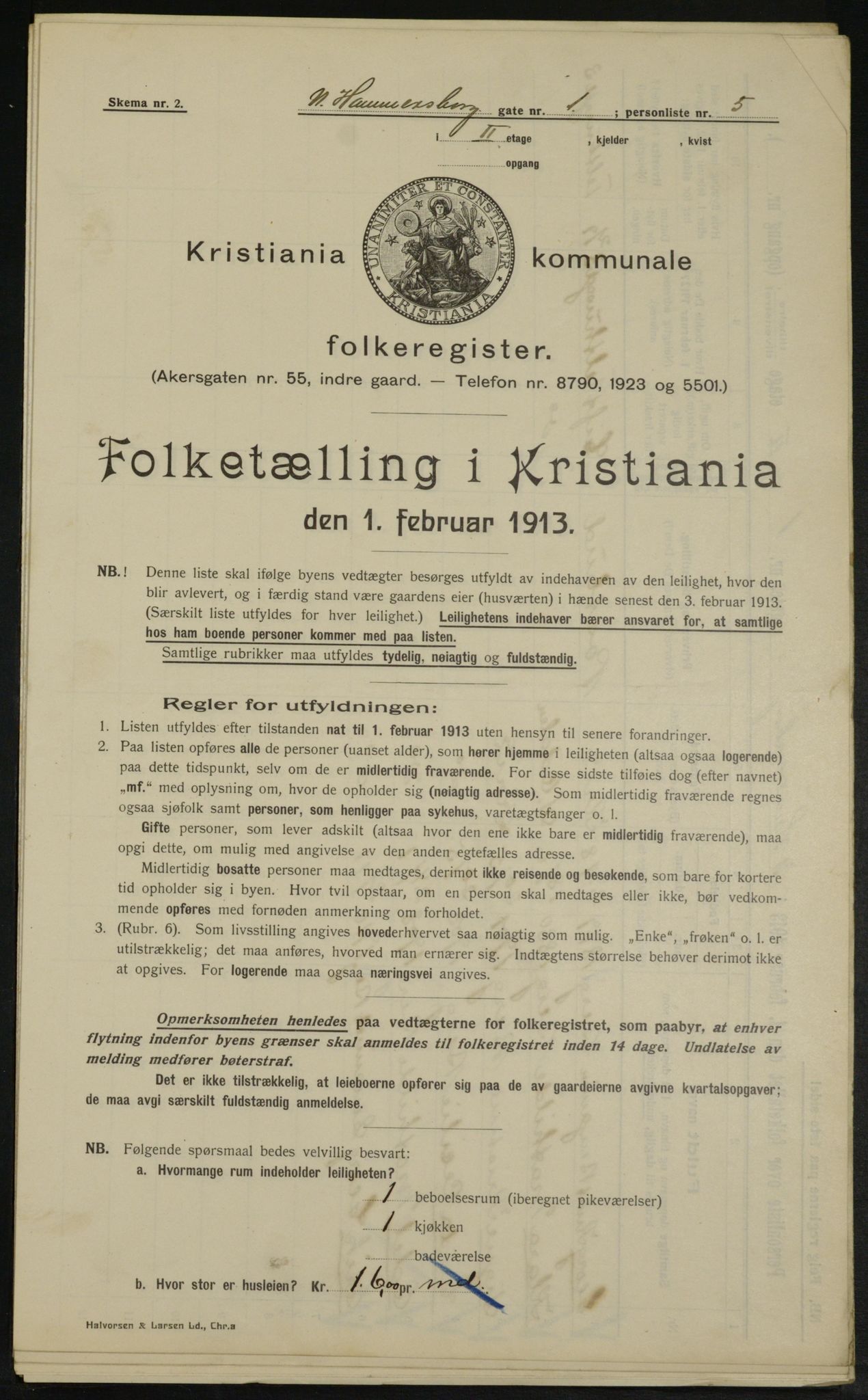 OBA, Kommunal folketelling 1.2.1913 for Kristiania, 1913, s. 69143