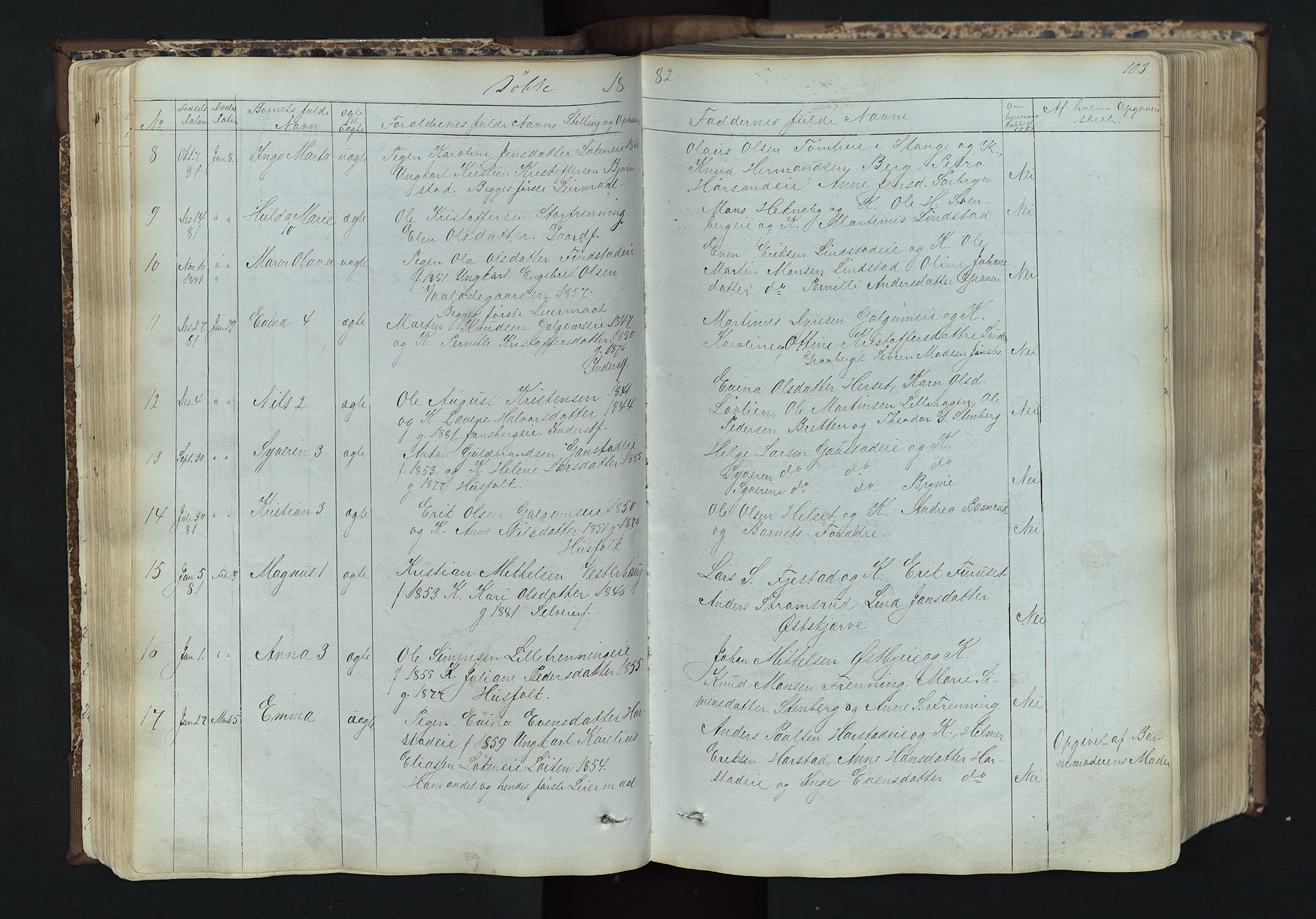 Romedal prestekontor, AV/SAH-PREST-004/L/L0011: Klokkerbok nr. 11, 1867-1895, s. 103