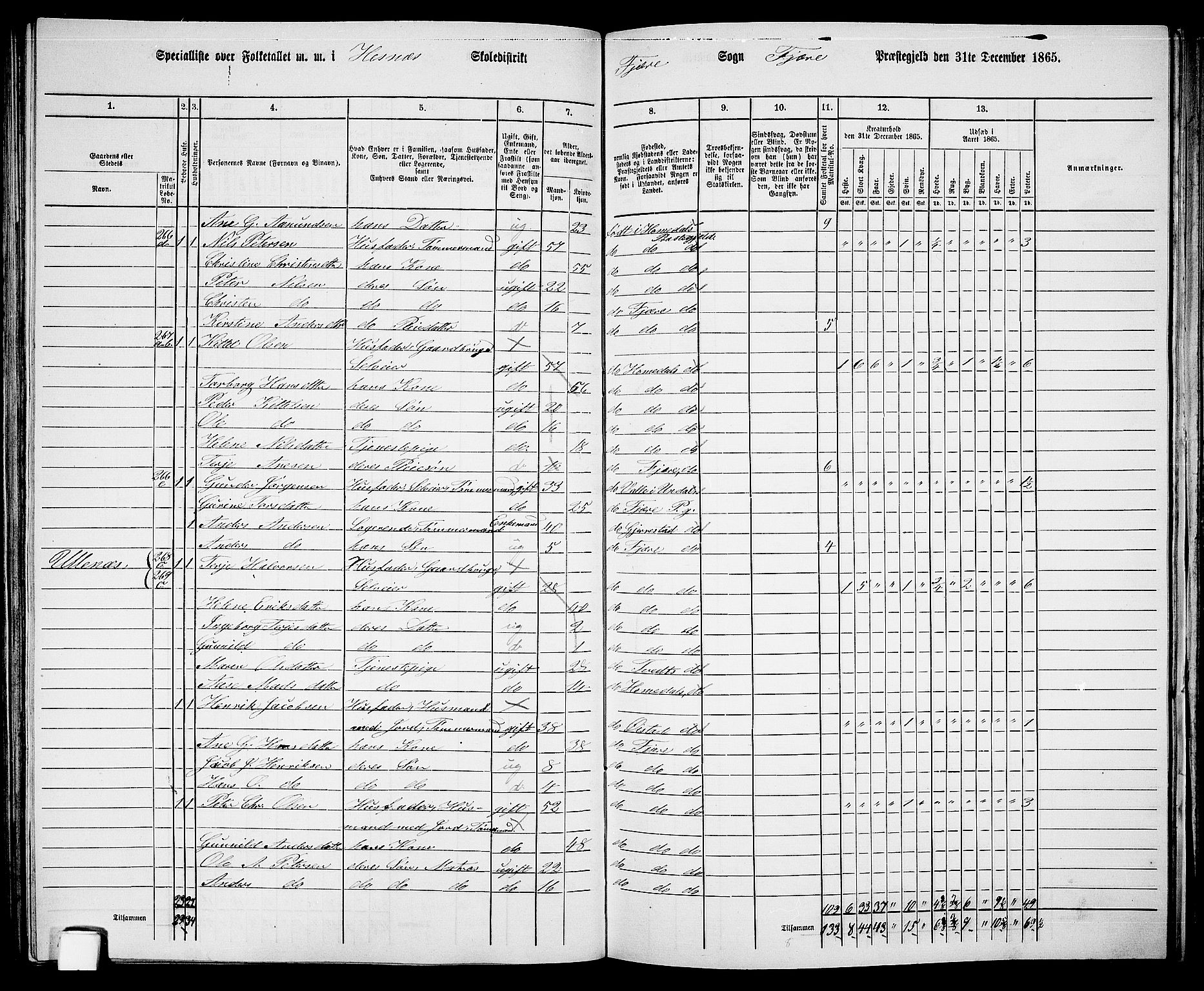 RA, Folketelling 1865 for 0923L Fjære prestegjeld, Fjære sokn, 1865, s. 87