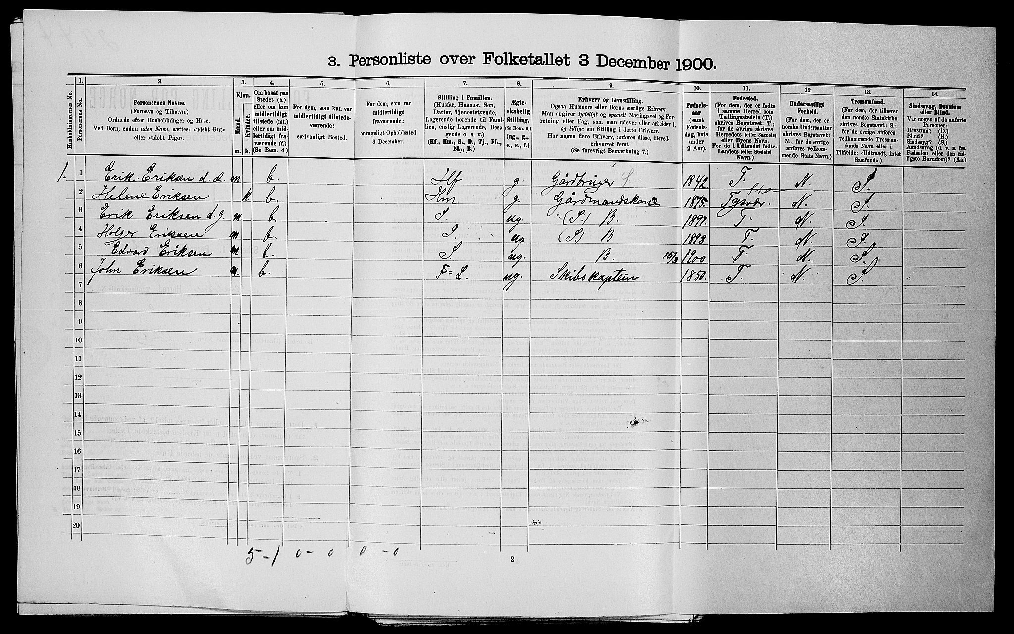 SAST, Folketelling 1900 for 1147 Avaldsnes herred, 1900, s. 1696