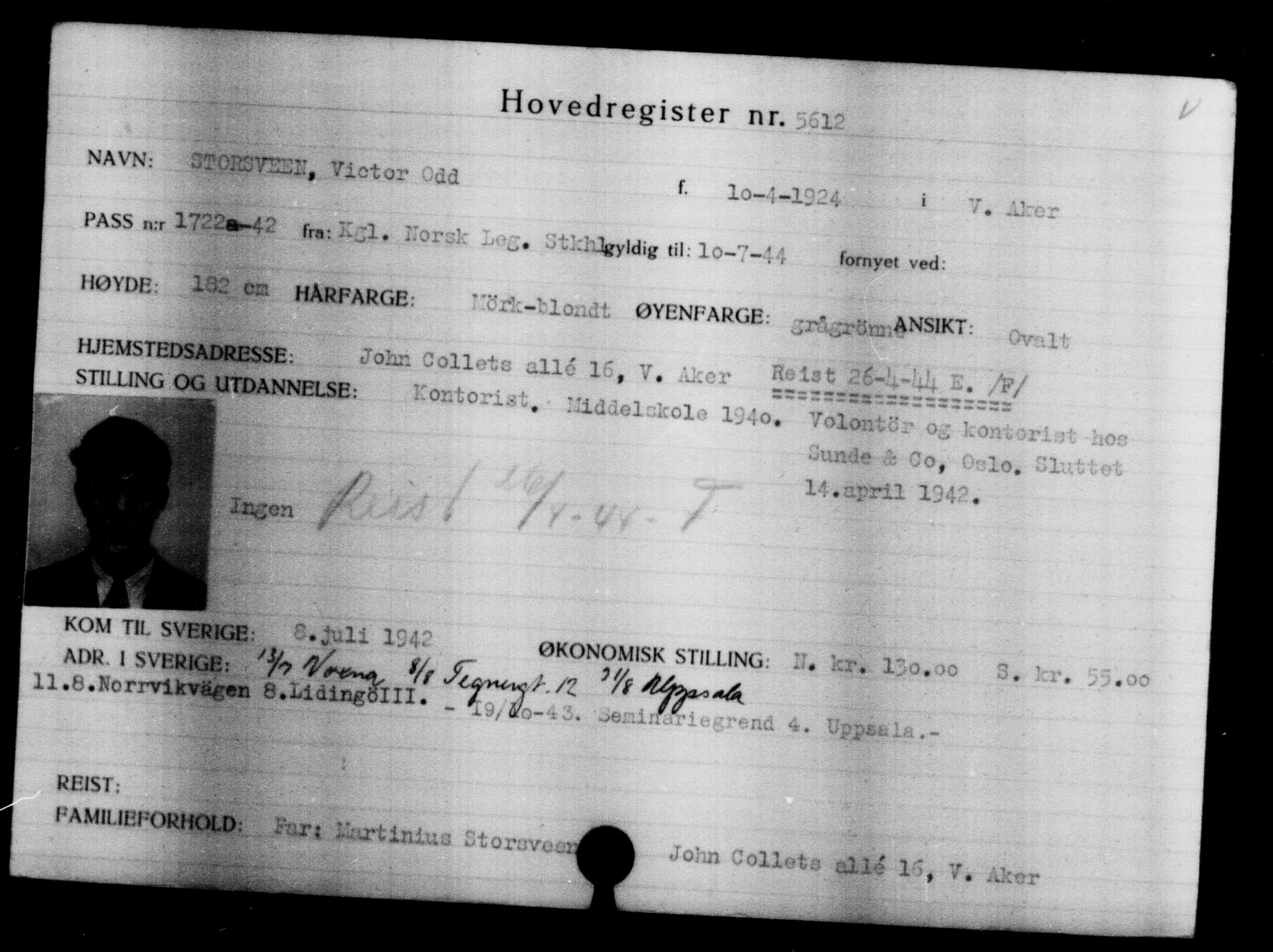 Utenriksstasjonene, Legasjonen i Stockholm, Flyktningkontoret, AV/RA-S-6753/V/Va/L0004: Kjesäterkartoteket, flyktninger med registreringsnr. 3496-6610, 1940-1945, s. 2453