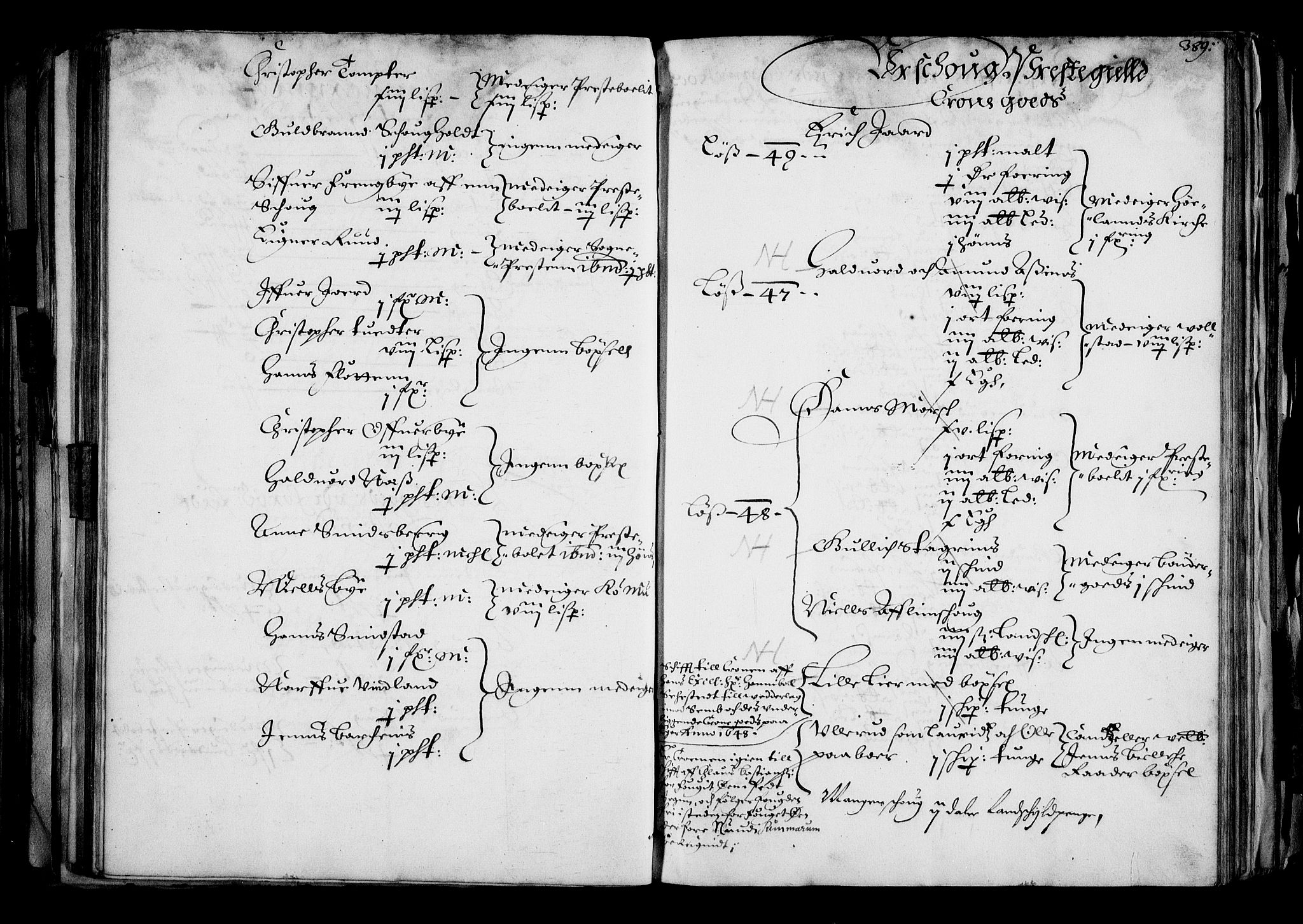 Rentekammeret inntil 1814, Realistisk ordnet avdeling, RA/EA-4070/N/Na/L0001: [XI f]: Akershus stifts jordebok, 1652, s. 388b-389a