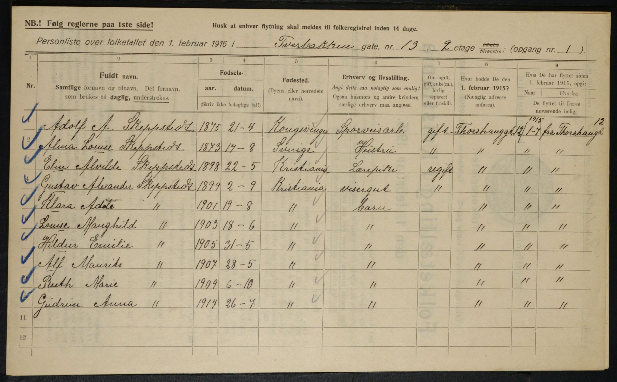 OBA, Kommunal folketelling 1.2.1916 for Kristiania, 1916, s. 120657