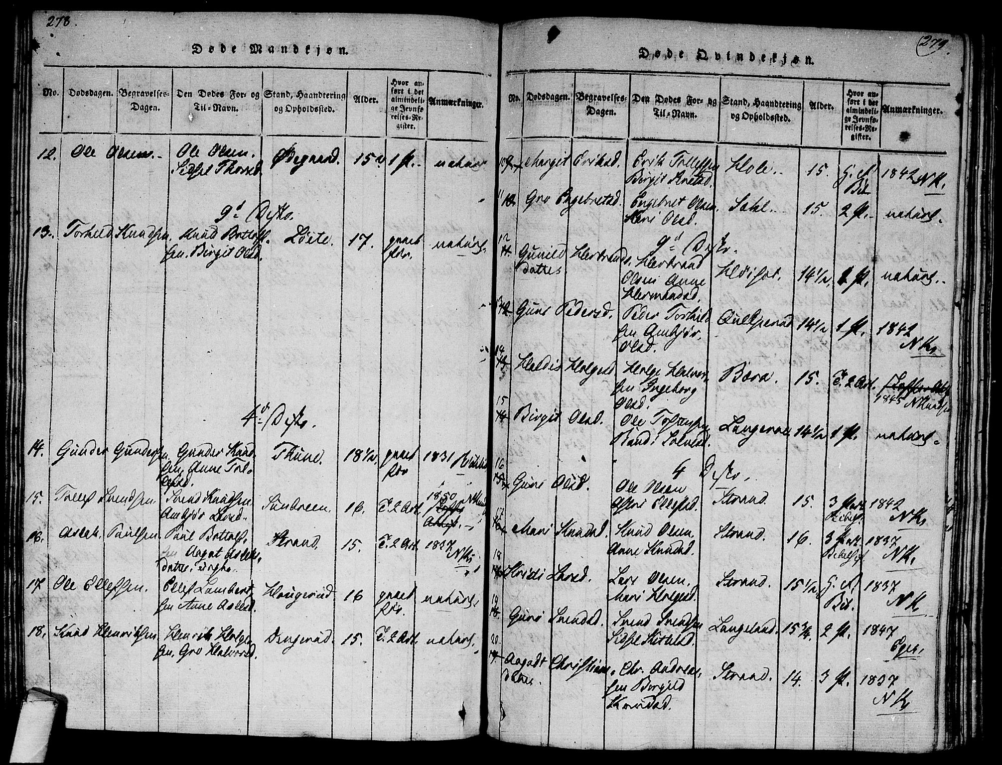 Ål kirkebøker, AV/SAKO-A-249/F/Fa/L0004: Ministerialbok nr. I 4, 1815-1825, s. 278-279