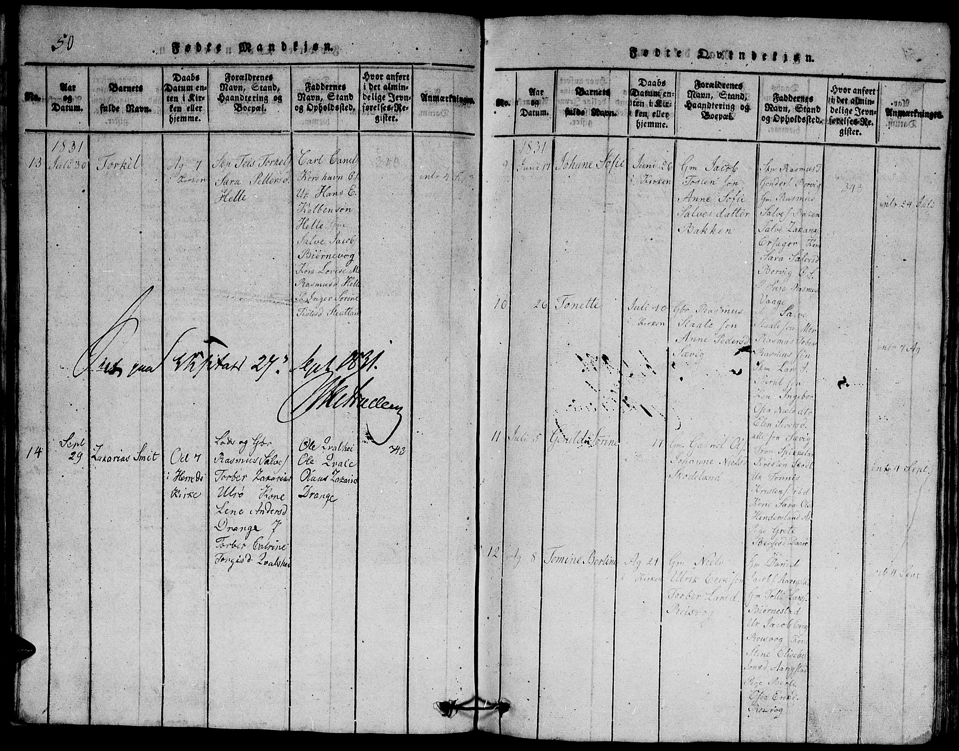 Herad sokneprestkontor, AV/SAK-1111-0018/F/Fb/Fbb/L0001: Klokkerbok nr. B 1, 1815-1852, s. 50