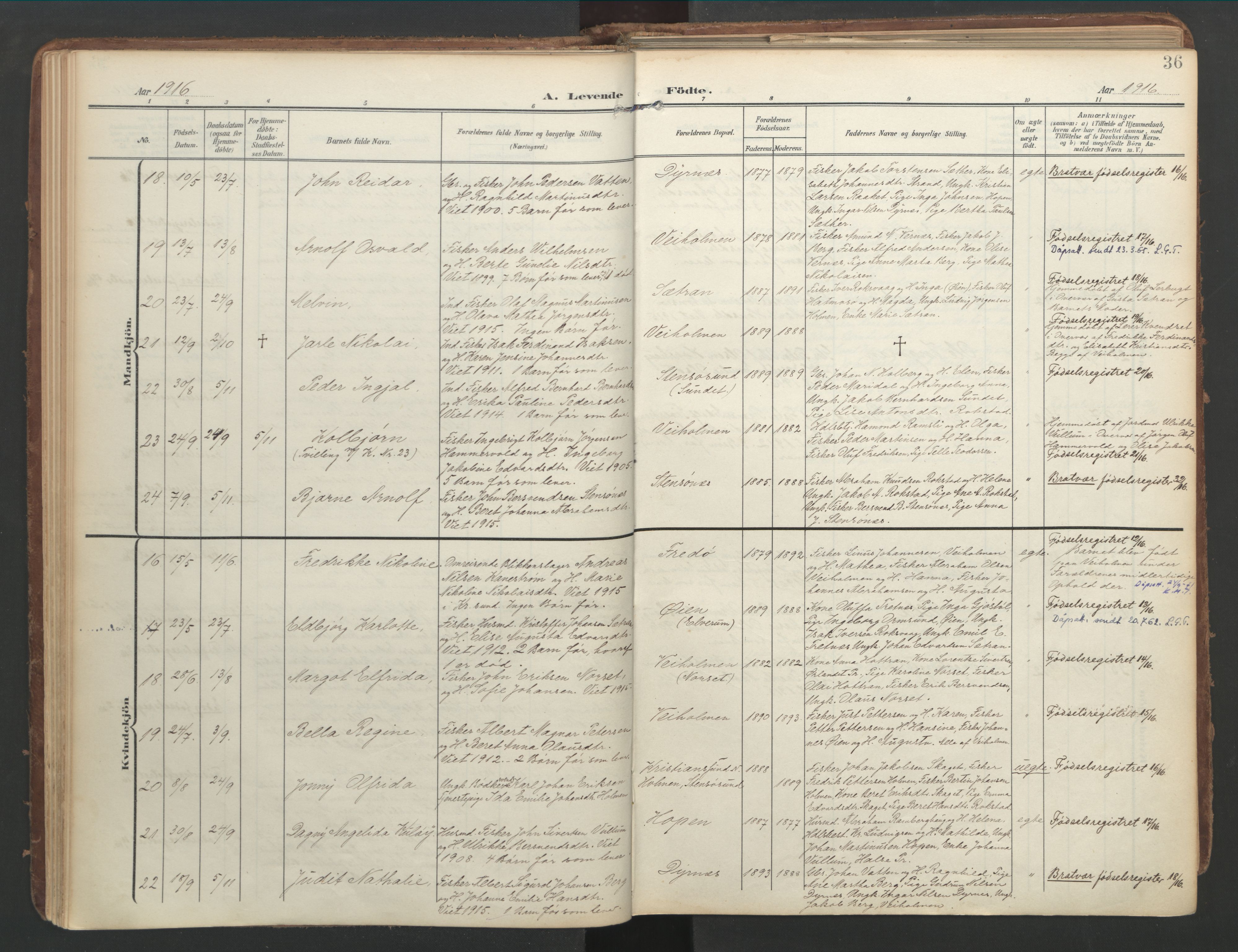 Ministerialprotokoller, klokkerbøker og fødselsregistre - Møre og Romsdal, AV/SAT-A-1454/583/L0955: Ministerialbok nr. 583A02, 1907-1926, s. 36