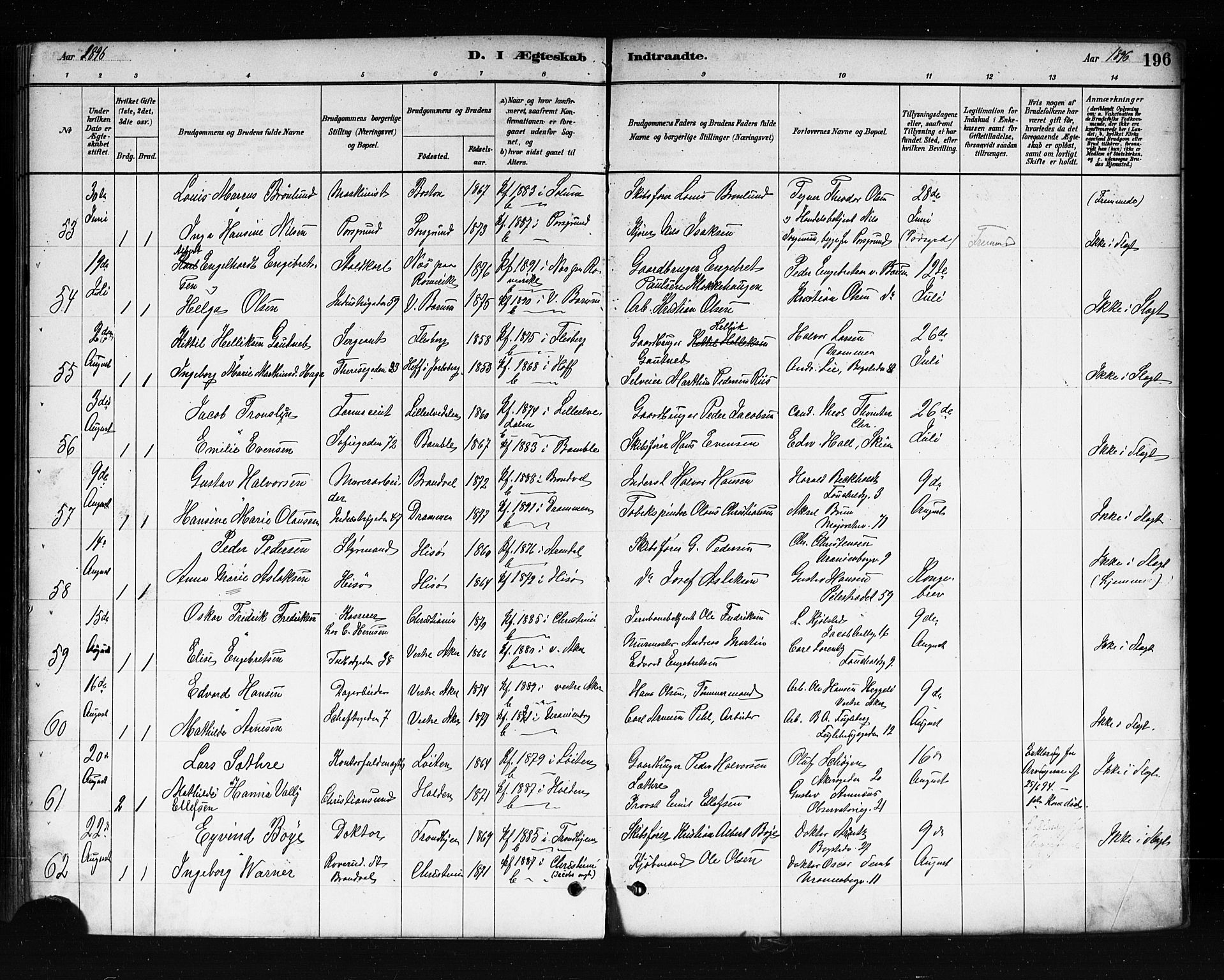 Uranienborg prestekontor Kirkebøker, AV/SAO-A-10877/F/Fa/L0002: Ministerialbok nr. 2, 1880-1896, s. 196