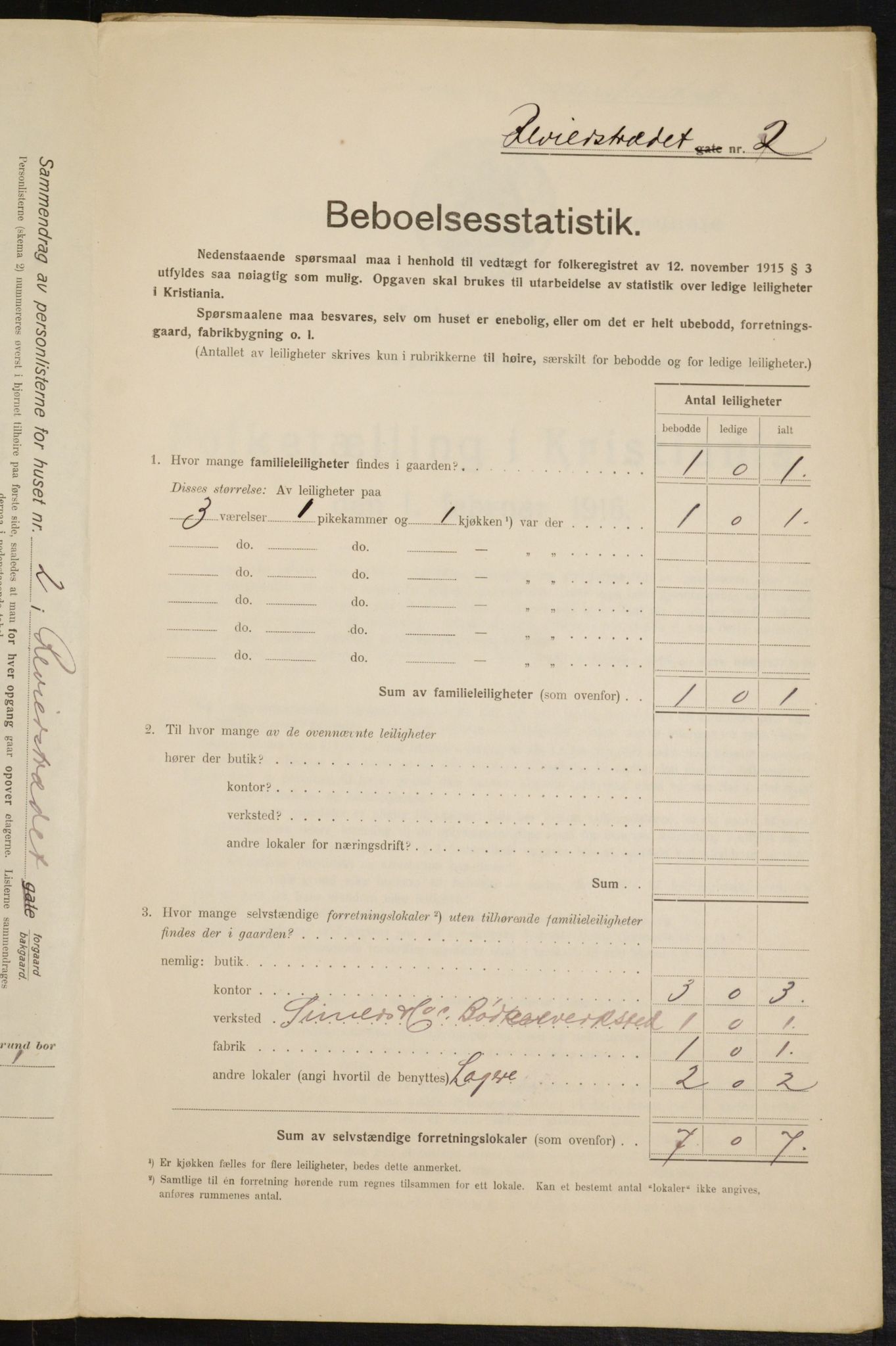 OBA, Kommunal folketelling 1.2.1916 for Kristiania, 1916, s. 85005