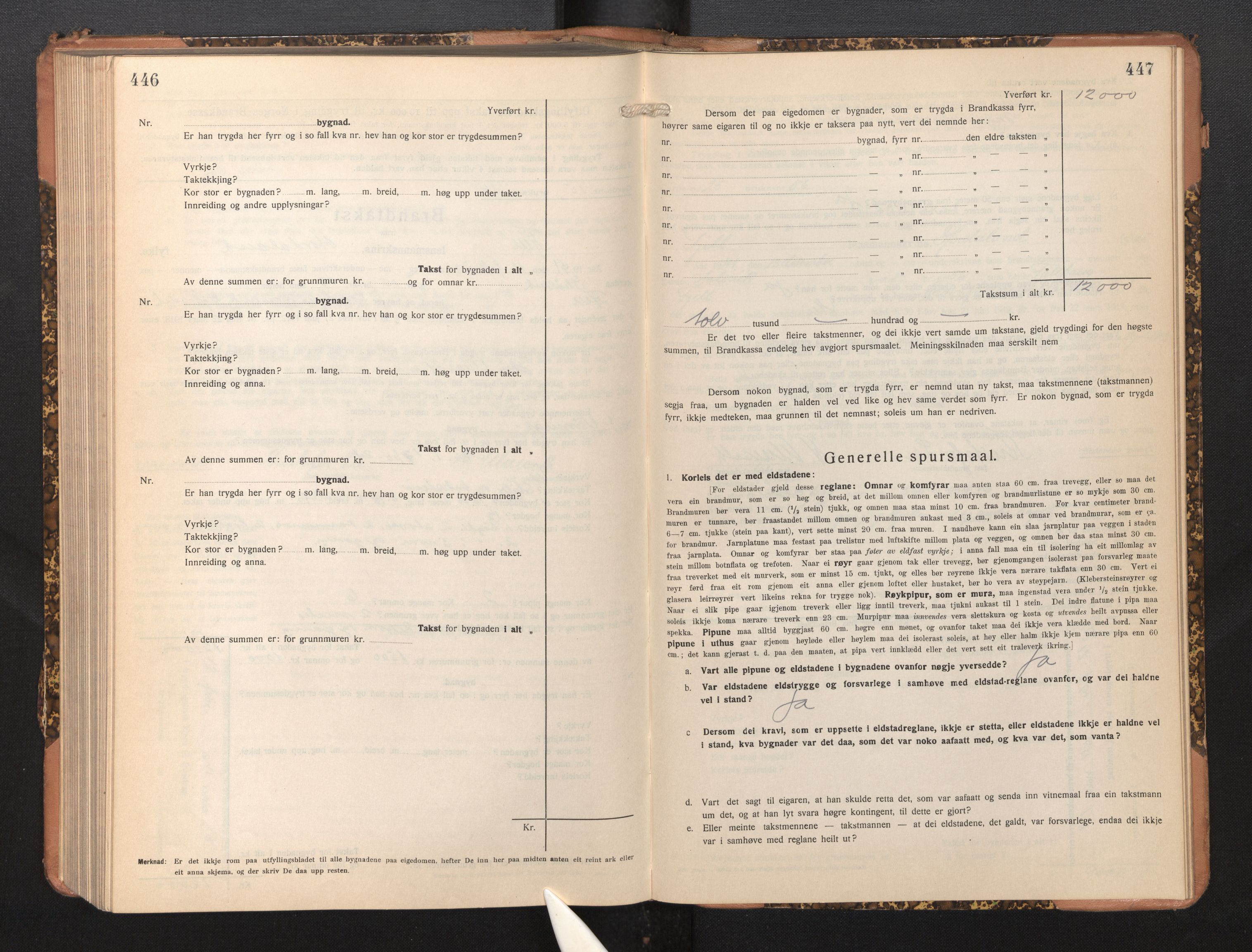 Lensmannen i Fjell, AV/SAB-A-32301/0012/L0006: Branntakstprotokoll, skjematakst, 1931-1945, s. 446-447